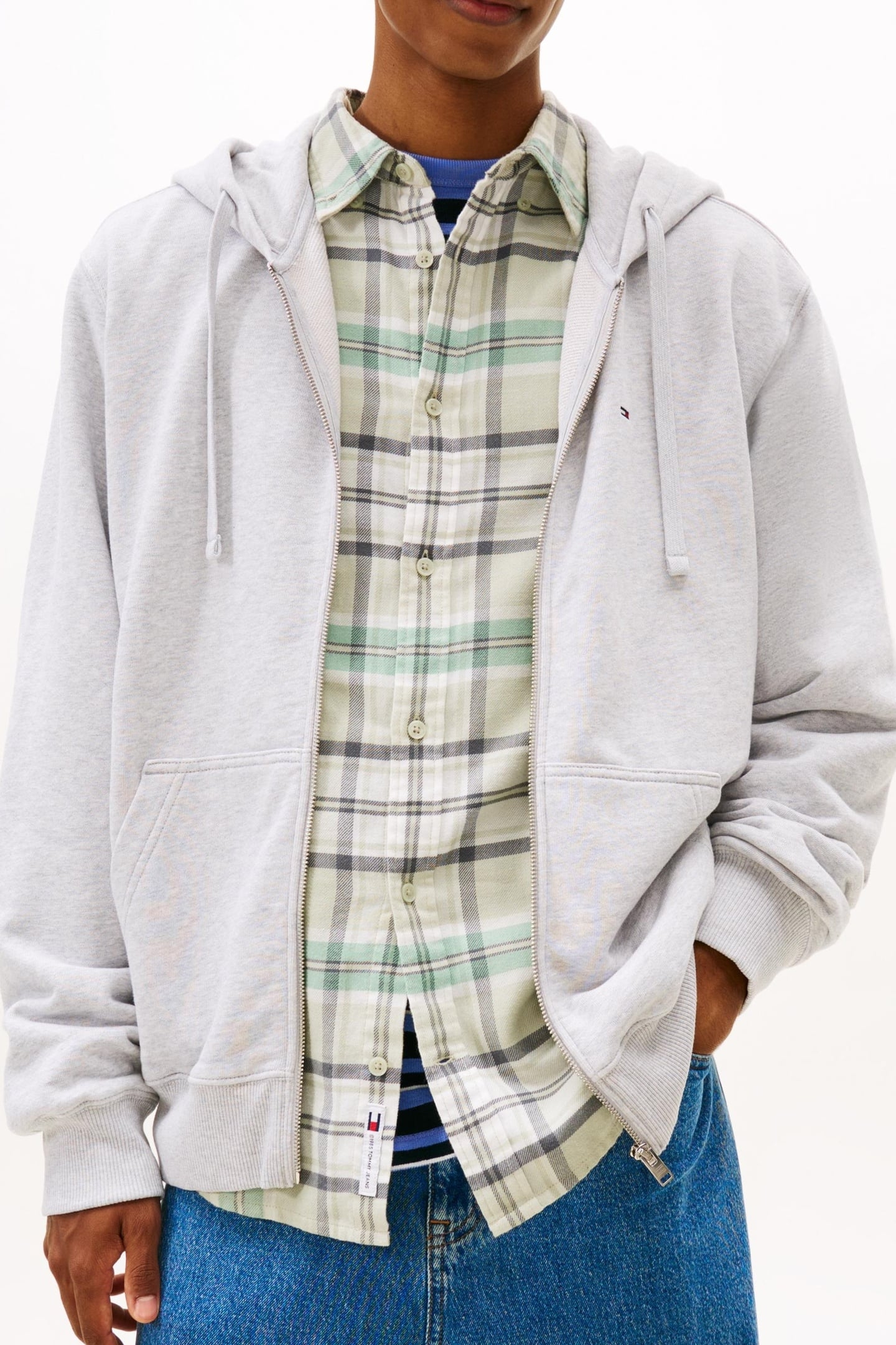 FLAG EMBROIDERY FLEECE ZIP THROUGH HOODIE GREY 3