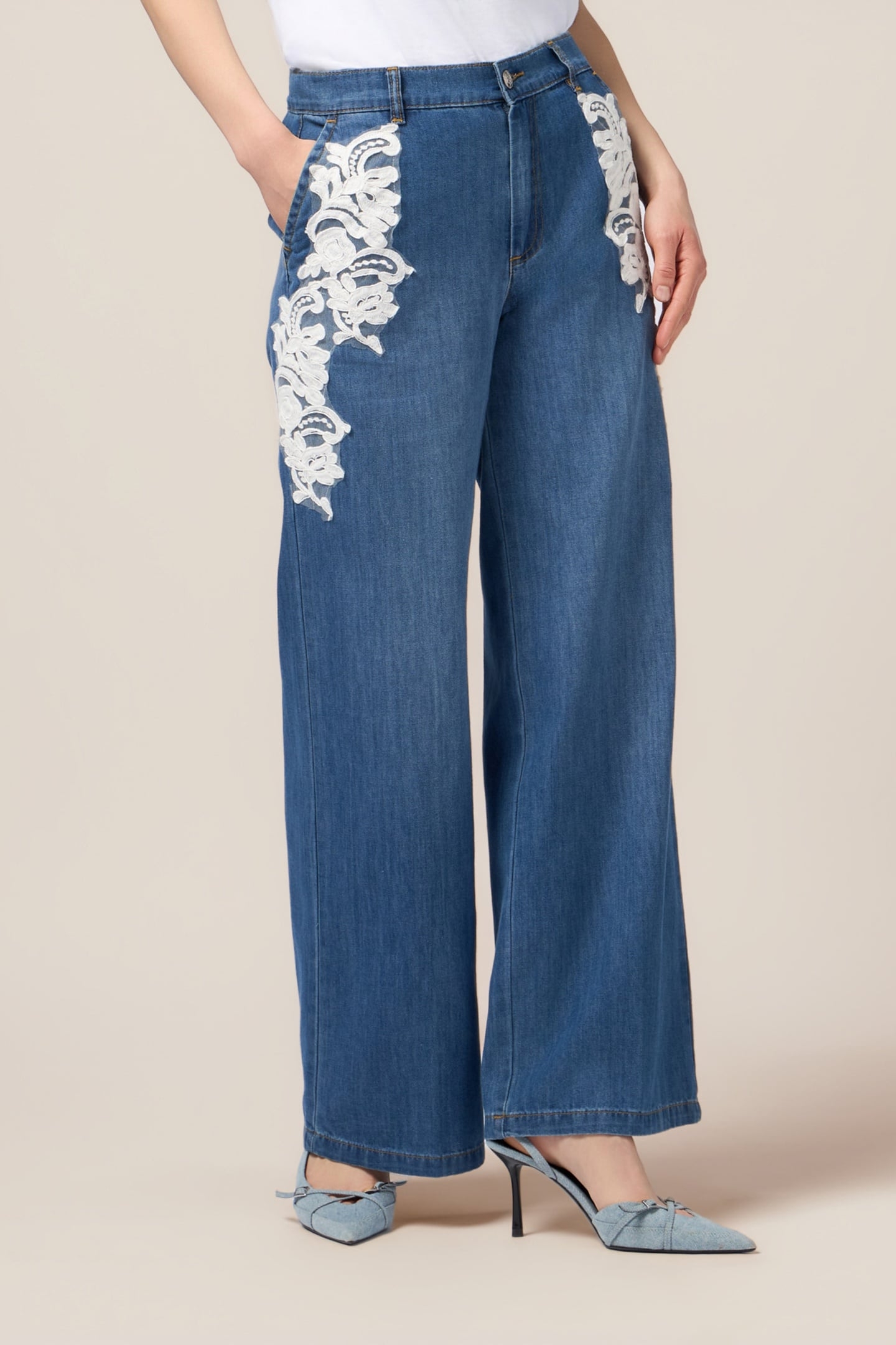PALAZZO JEANS WITH DECORATIVE EMBROIDERY BLUE 1