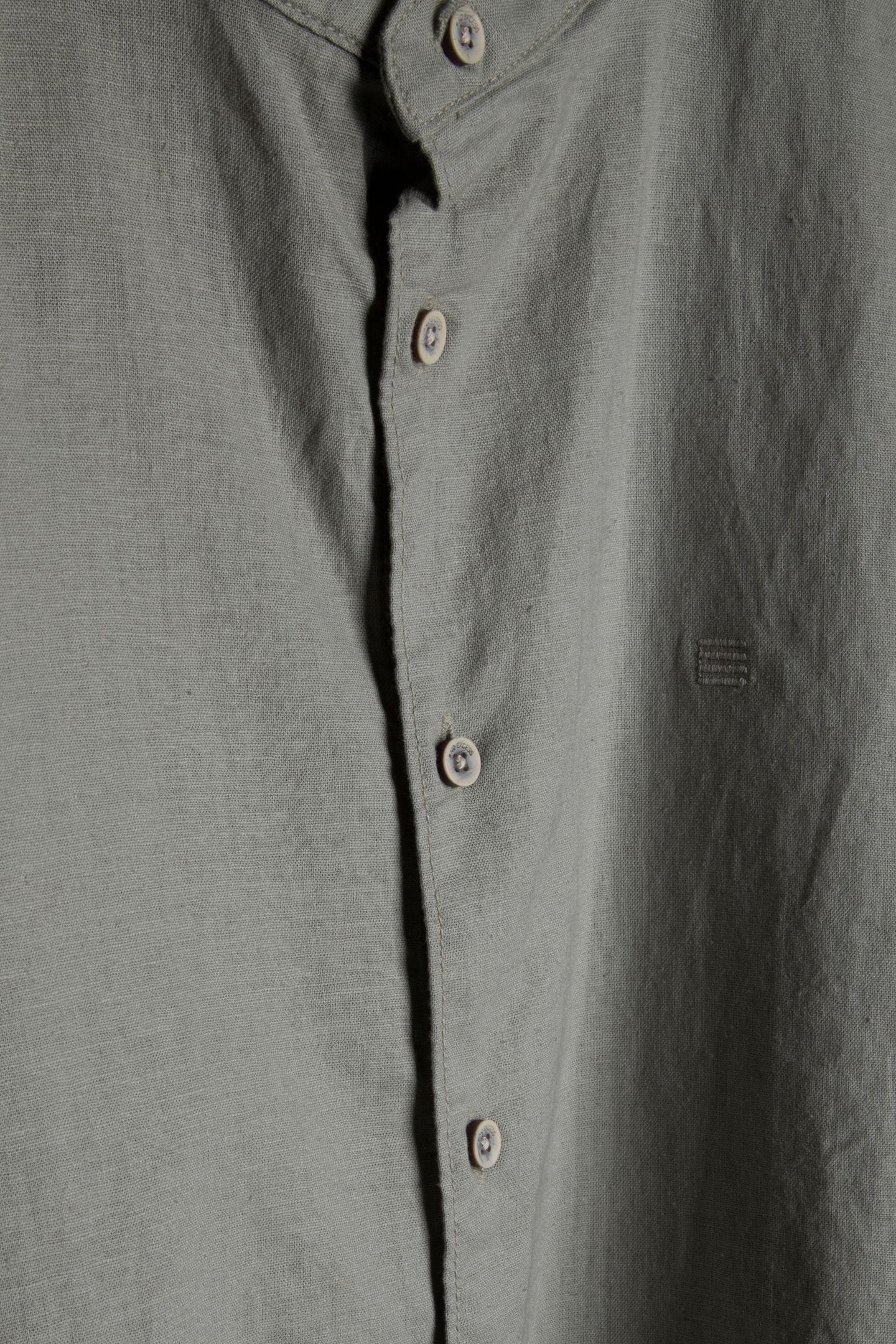 SHIRT SHORT SLEEVE GRANDDAD SOLID WITH LINEN LIGHT ARMY 5