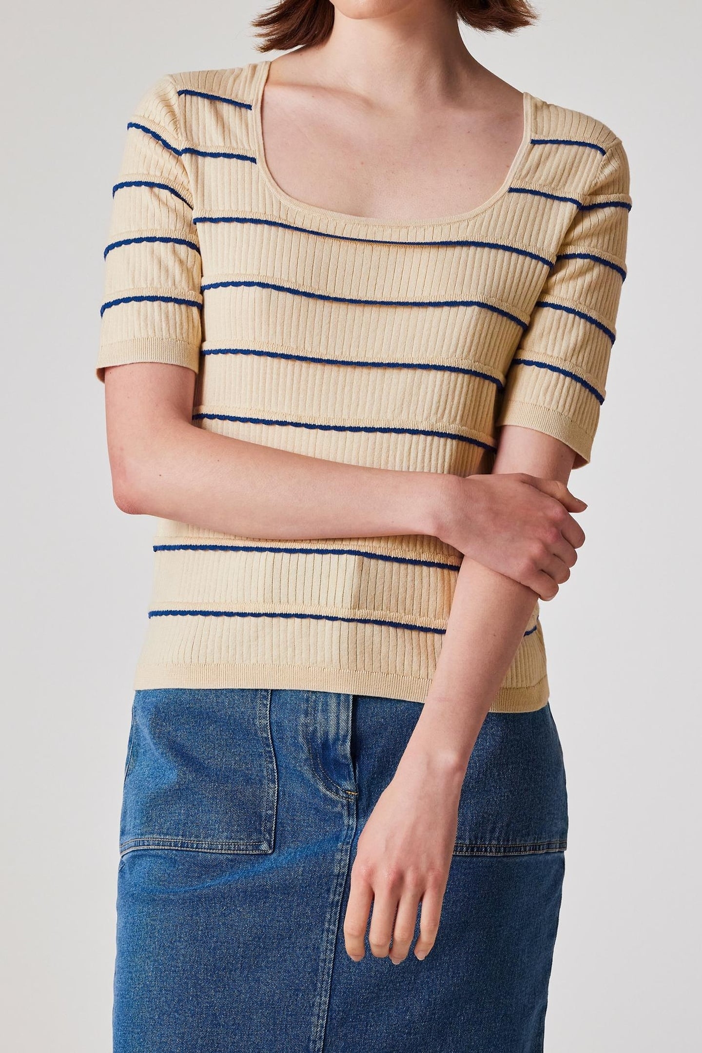 KNITTED SS TOP IVORY 1