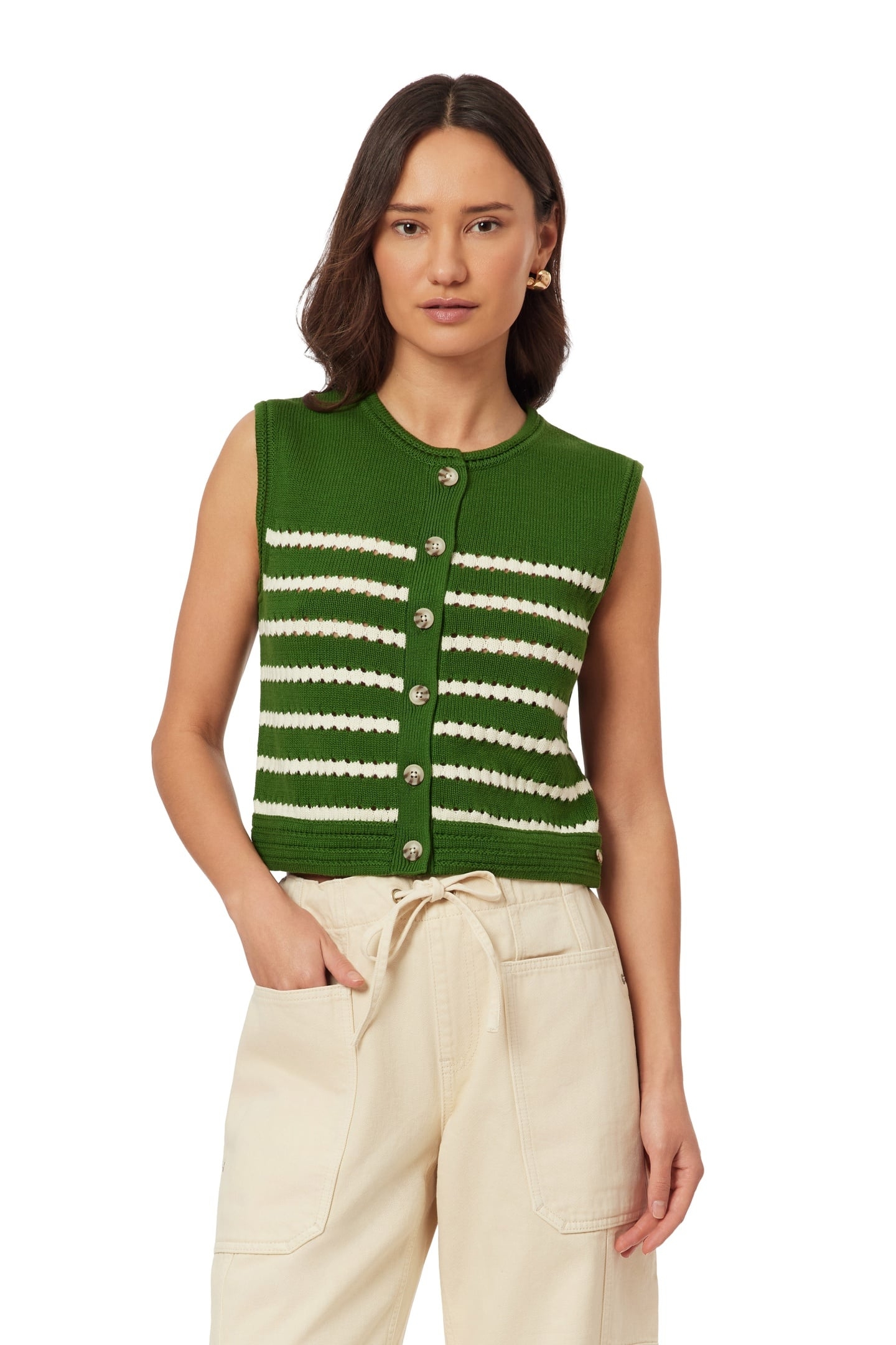 CREW NECK VEST SUGAR SWIZZLE/GARDEN GREEN 3