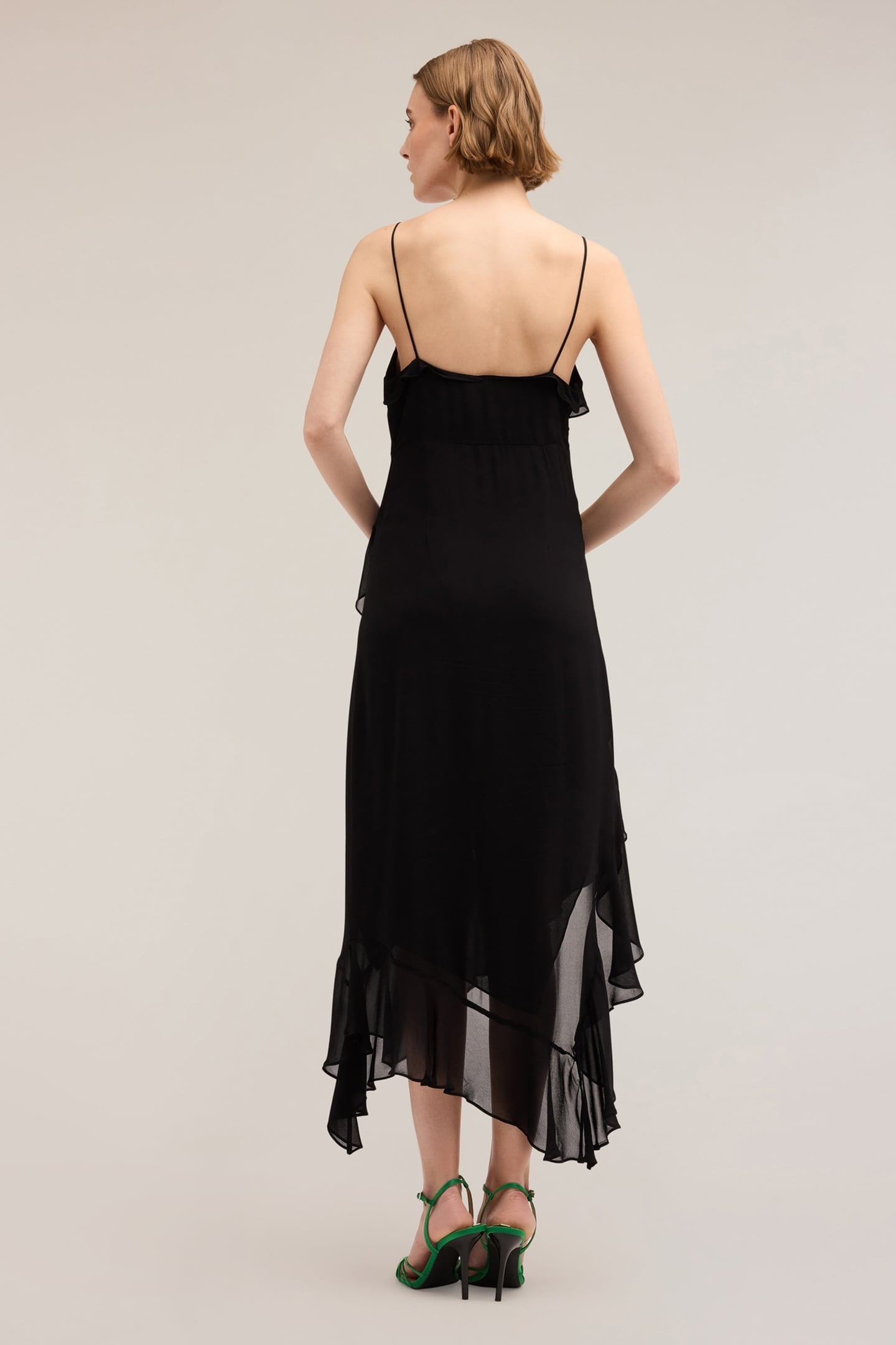 FLOUNCED MIDI DRESS WITH RUCHING BLACK 2