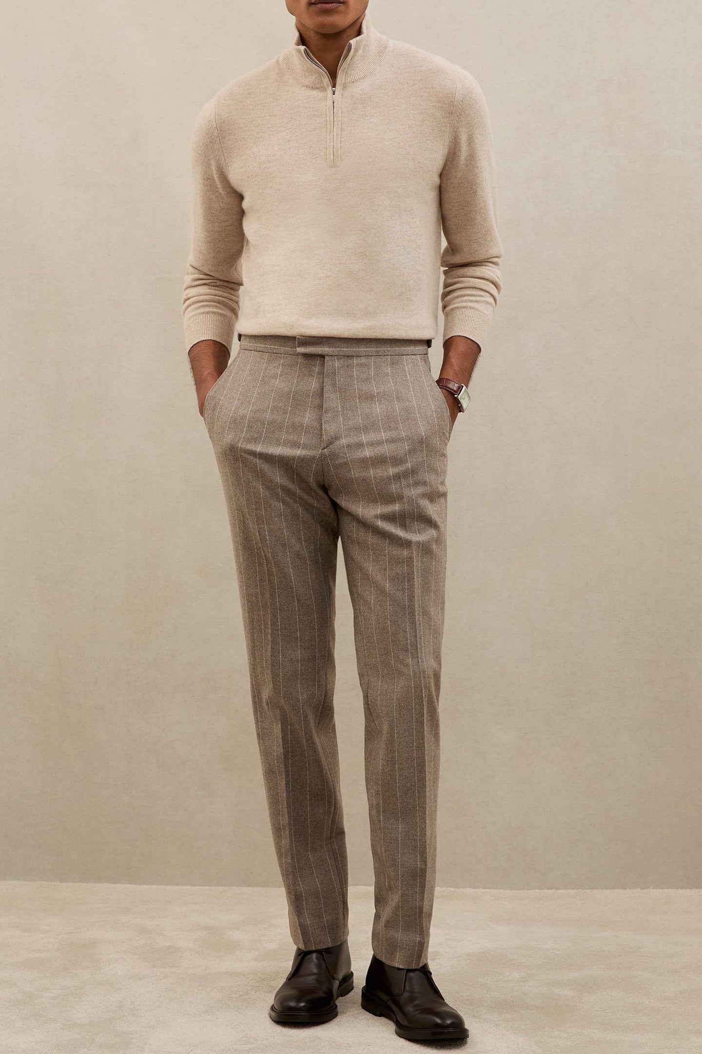 LS HALF ZIP CASHMERE JUMPER OATMEAL MELANGE 1