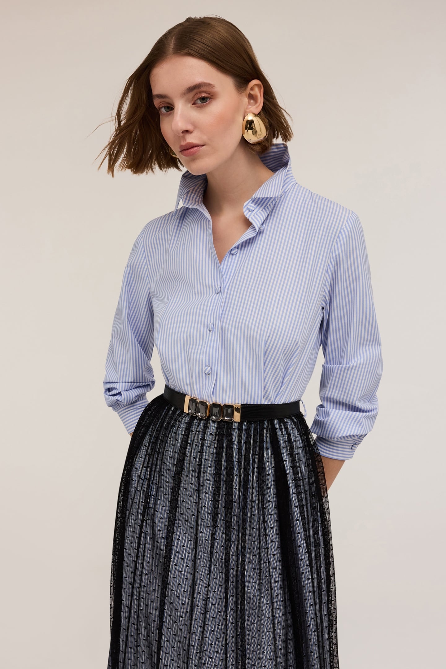 CHEMISIER DRESS WITH PLUMETIS TULLE SKIRT LIGHT BLUE 4