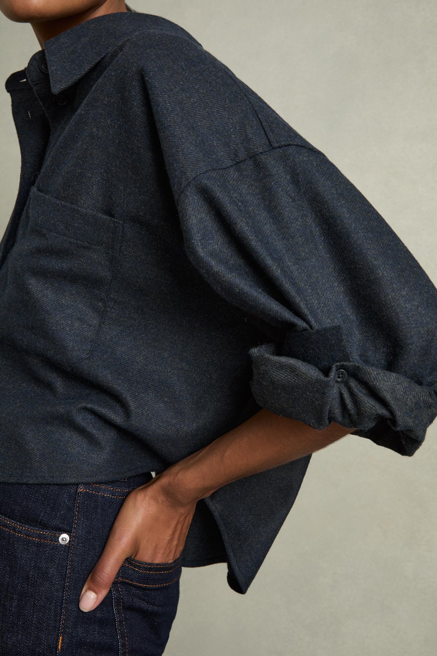 CROPPED WOOL SHIRT NAVY 6