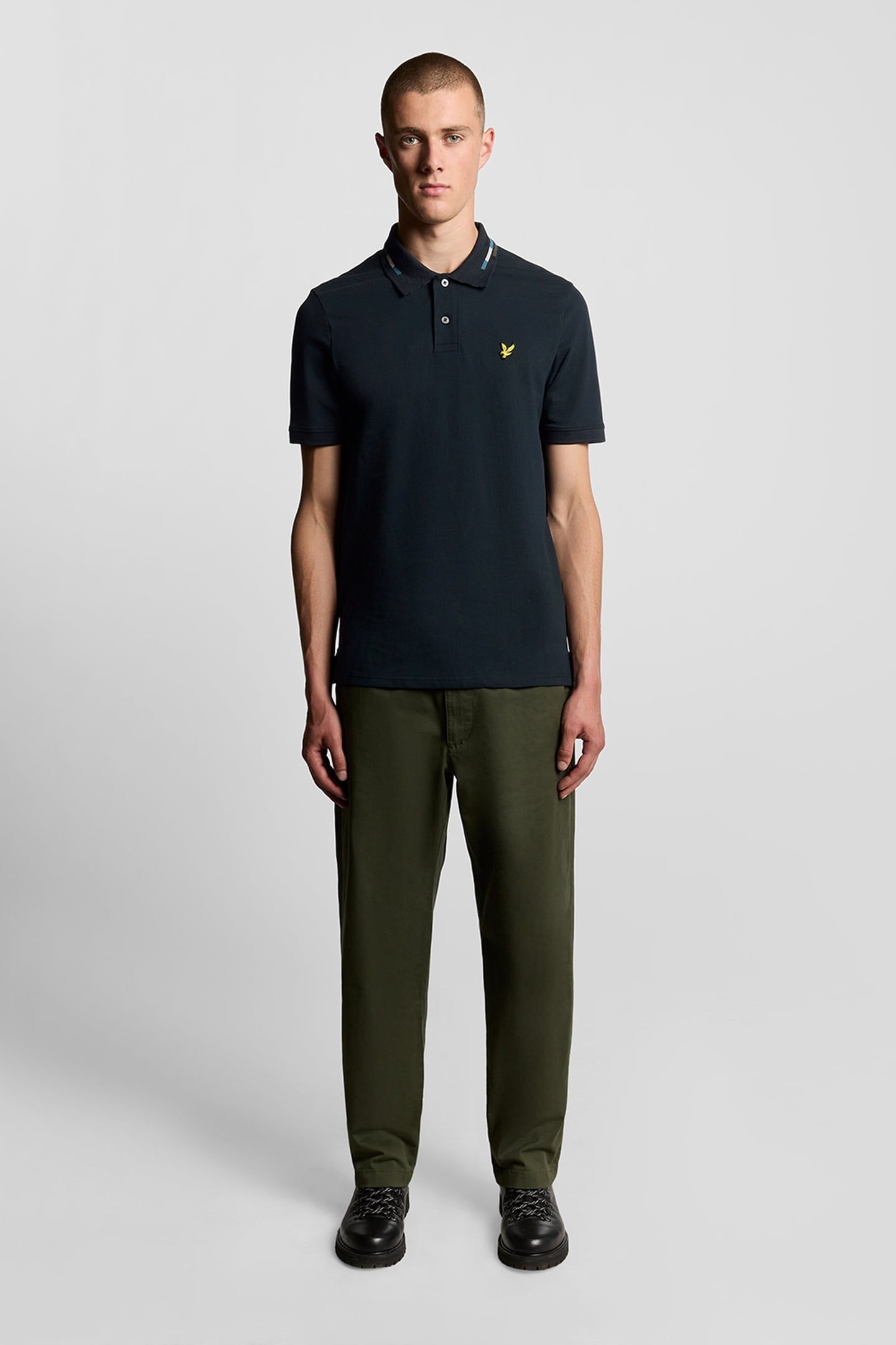 STRIPED TIPPED POLO SHIRT DARK NAVY/FOAM 1