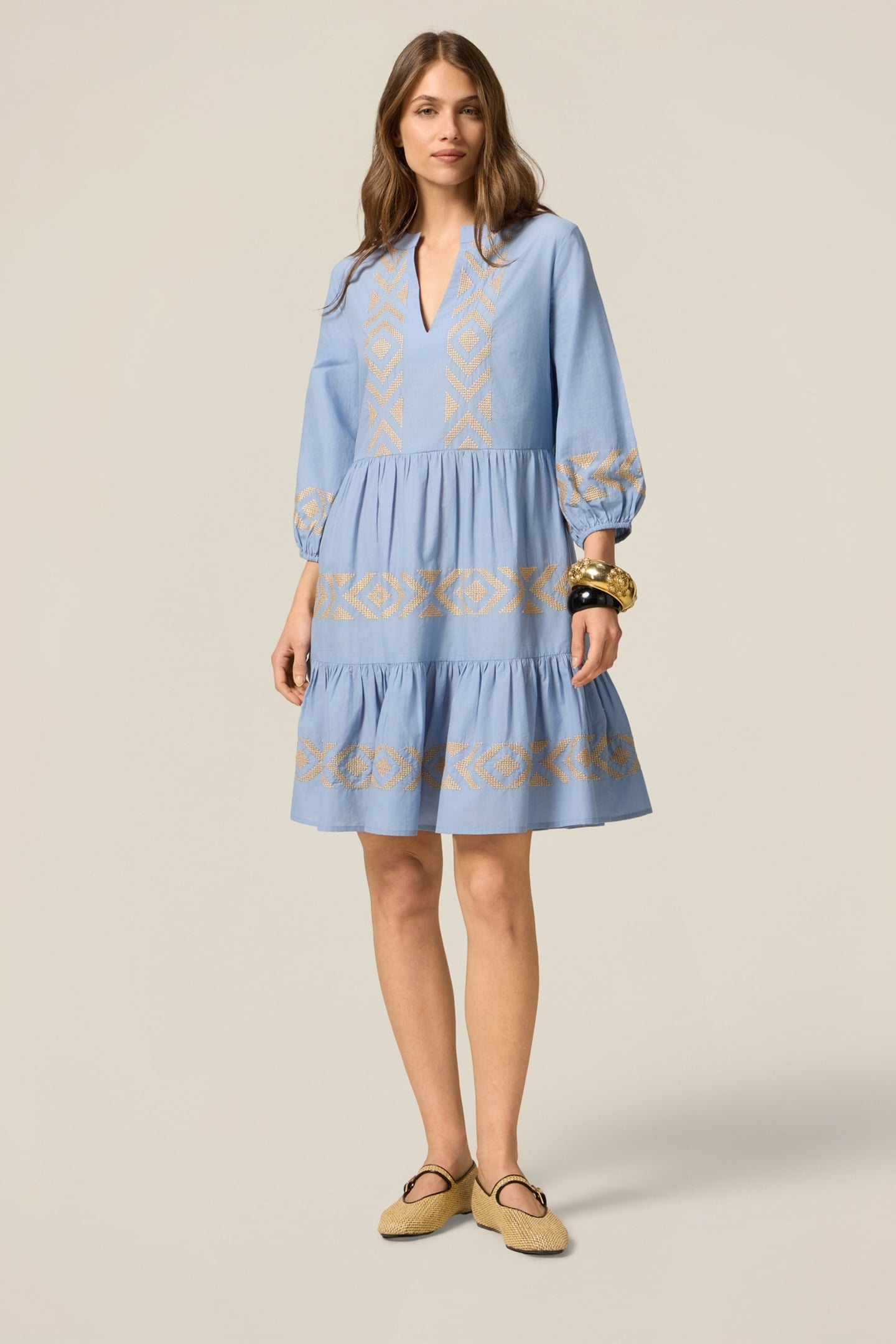 FLARED DRESS WITH EMBROIDERY LIGHT BLUE 2
