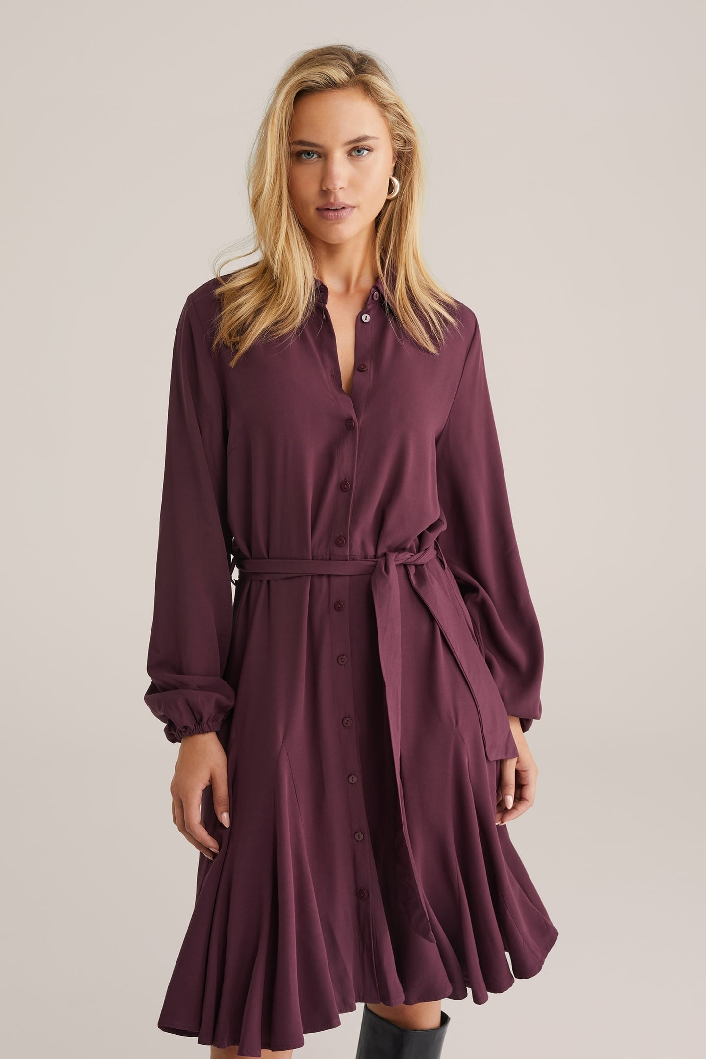 DRESS MID LENGTH AUBERGINE 1