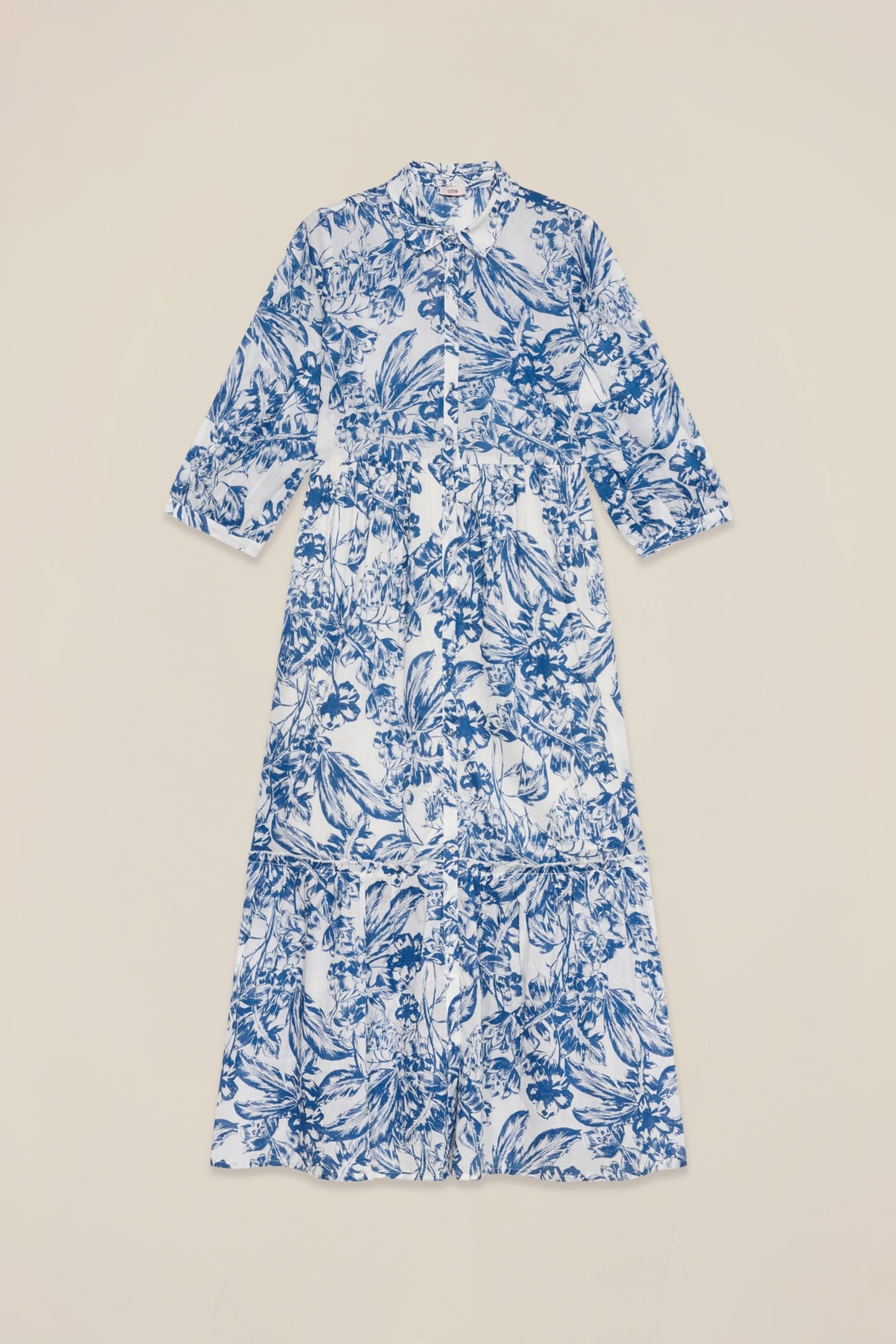 LONG PATTERNED COTTON SHIRTDRESS LIGHT BLUE 4