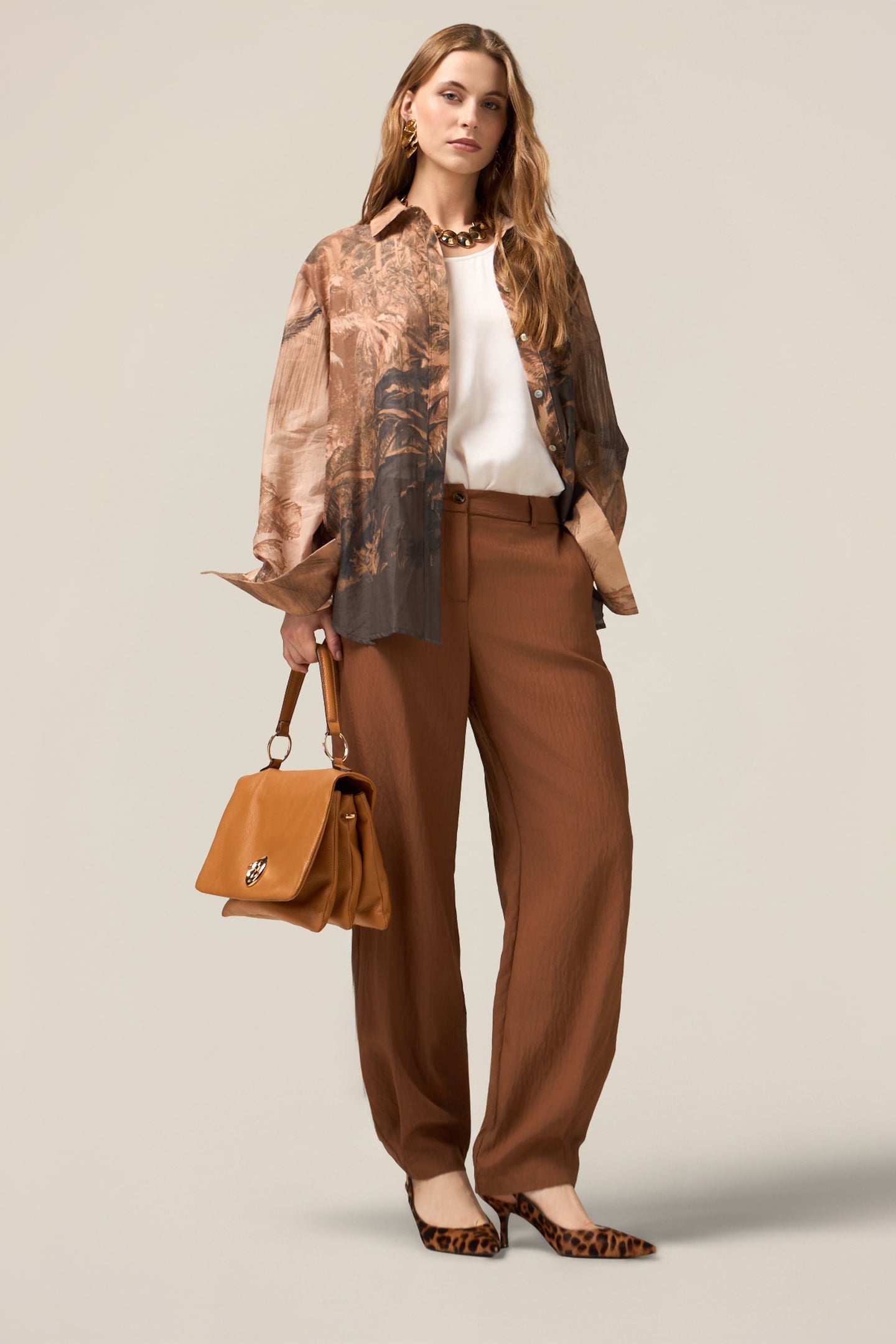 PATTERNED COTTON MUSLIN SHIRT BROWN 1