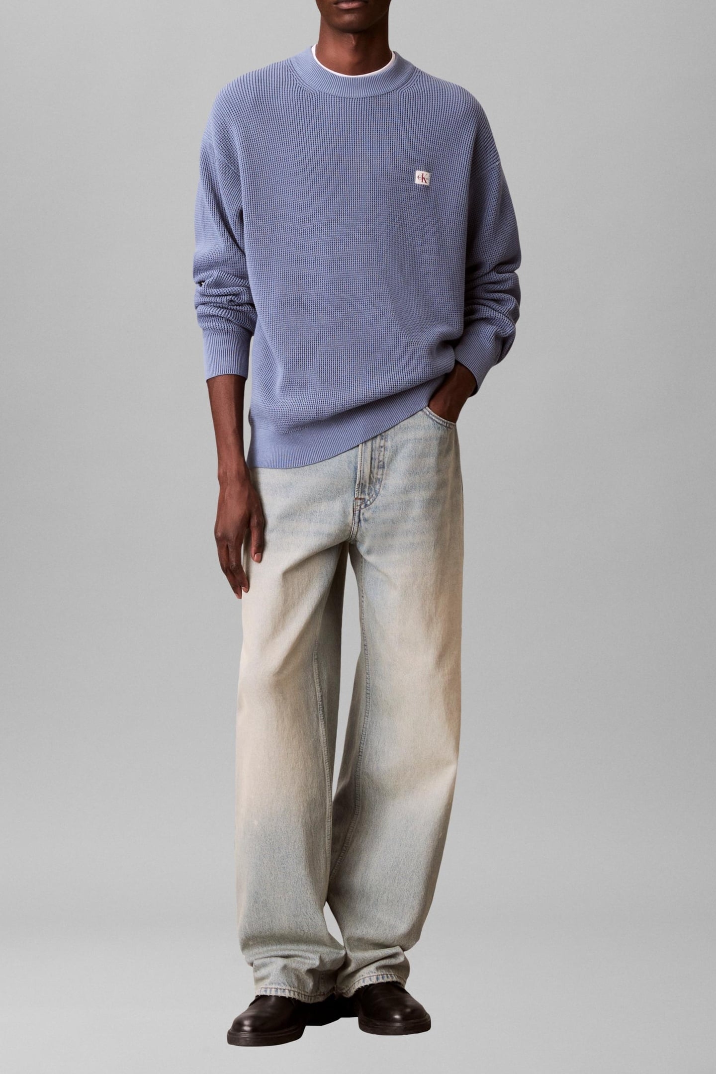 LS EZ COTTON WAFFLE SWEATER DUSTY SAILOR BLUE 1