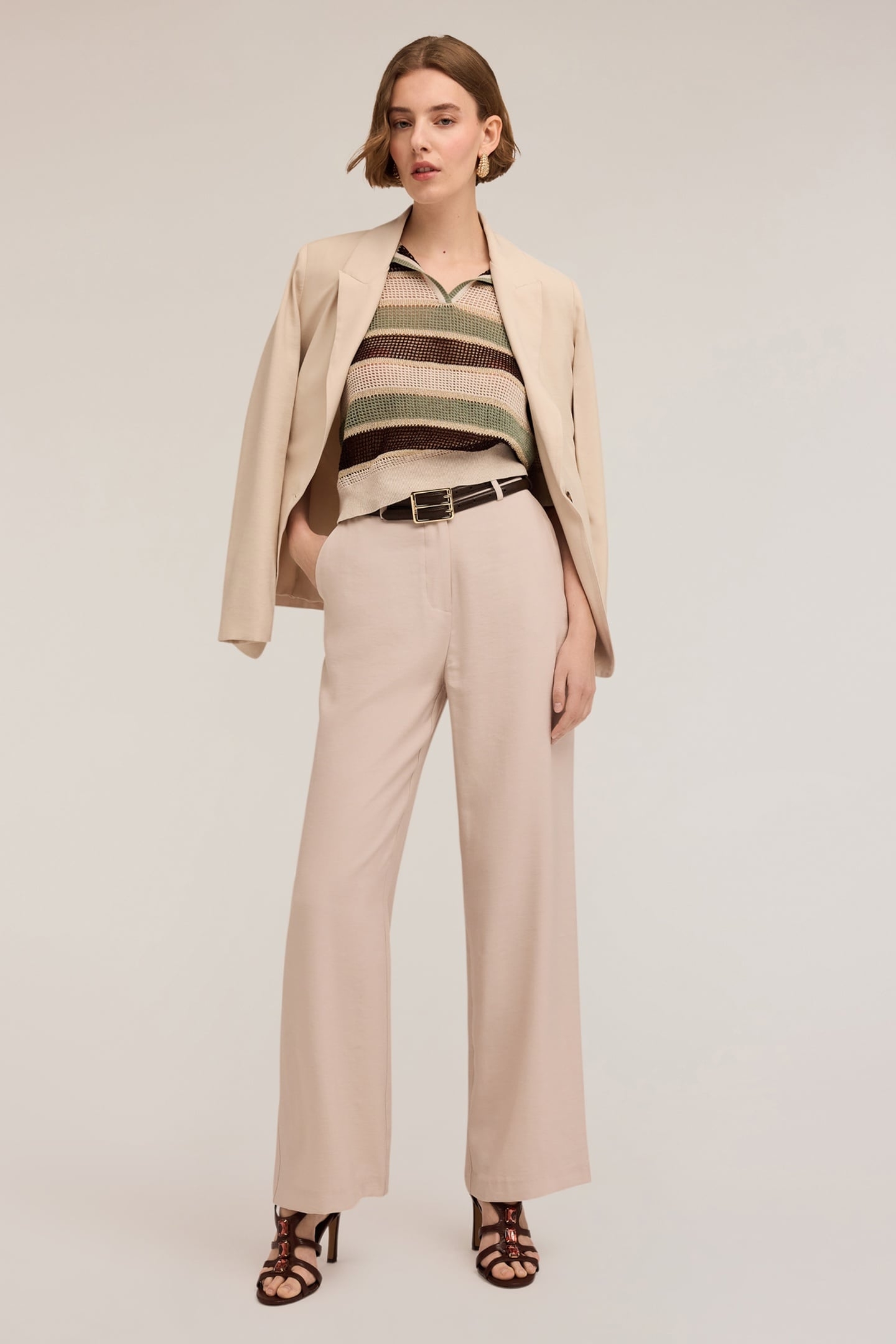 PALAZZO TROUSERS IN FLOWING VISCOSE BLEND FABRIC BEIGE 1