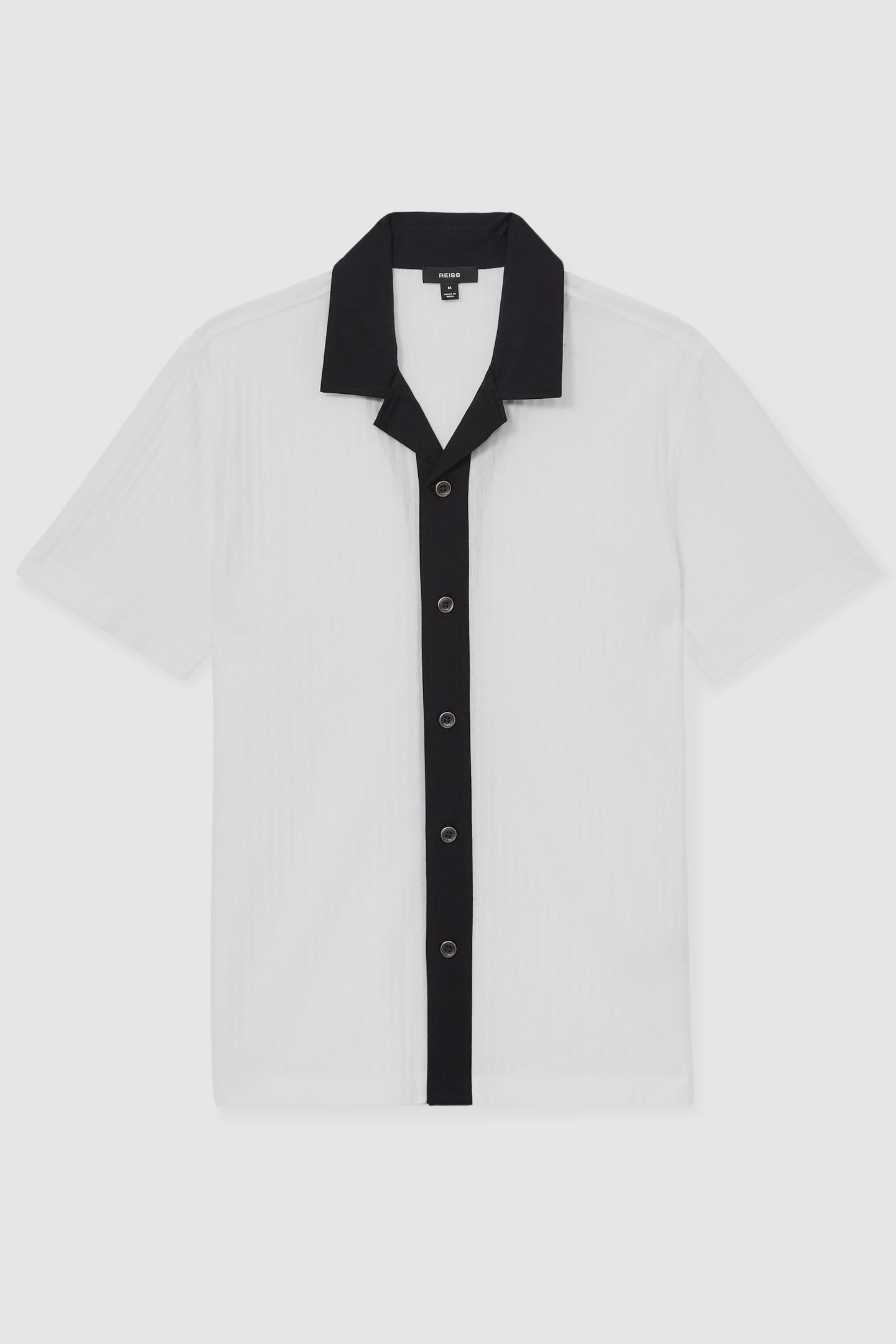 SS TEXTURED COLOUR BLOCK CUBAN SHIRT WHITE/NAVY 3