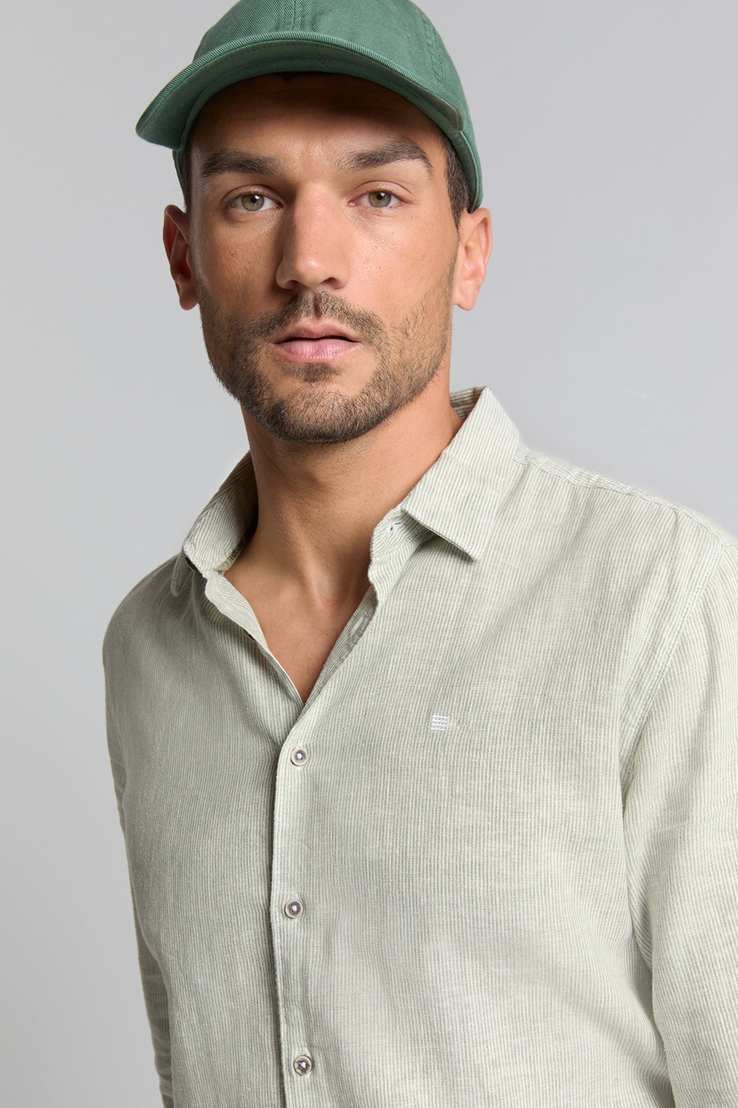 SHIRT VERTICAL SMALL STRIPES WITH LINEN GREEN 6
