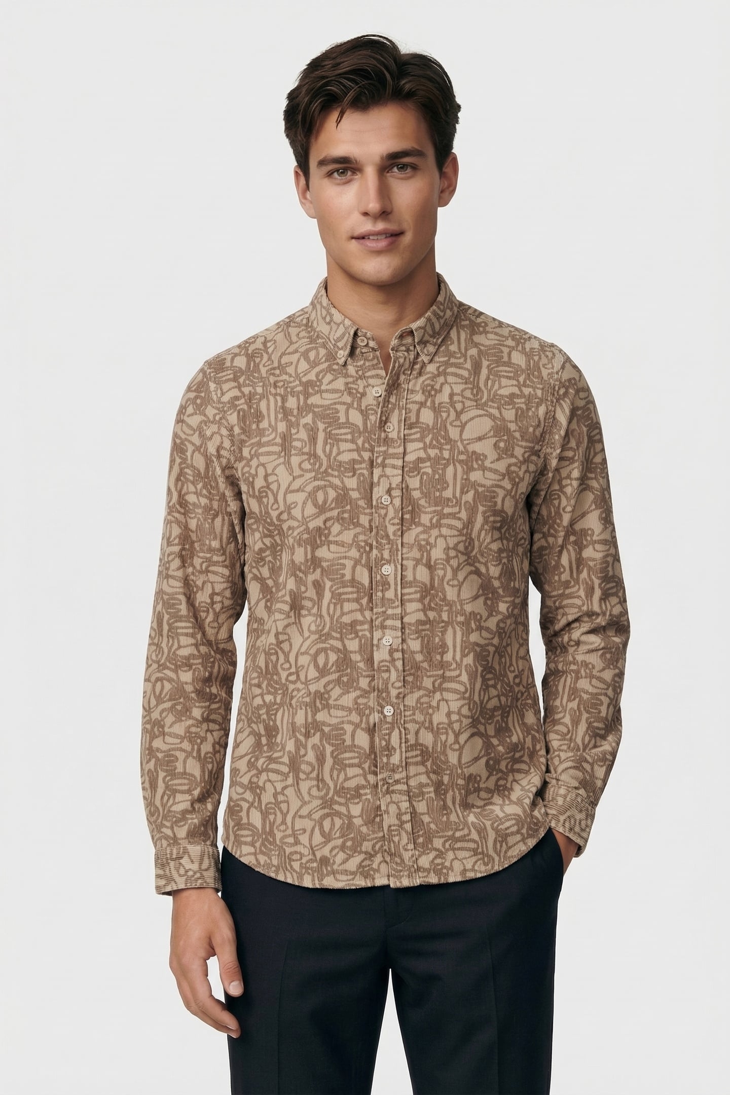 LS TAILORED FIT SHIRT BD COL LIGHT BEIGE 1