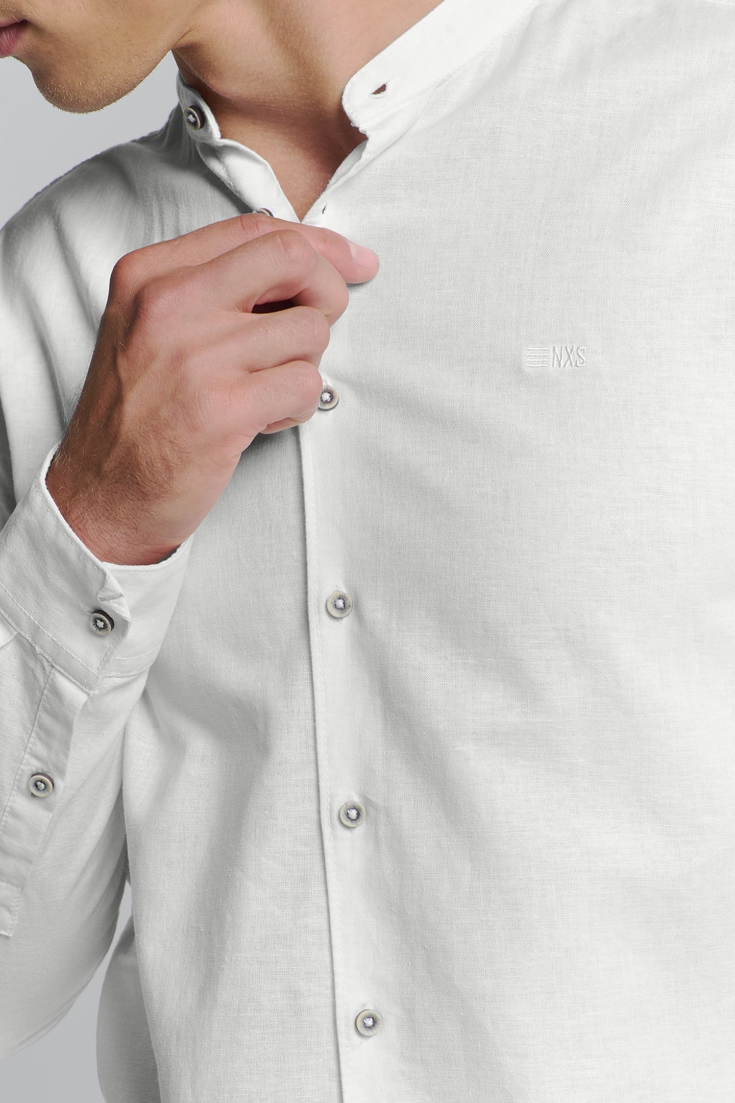 SHIRT GRANDDAD SOLID WITH LINEN WHITE 7