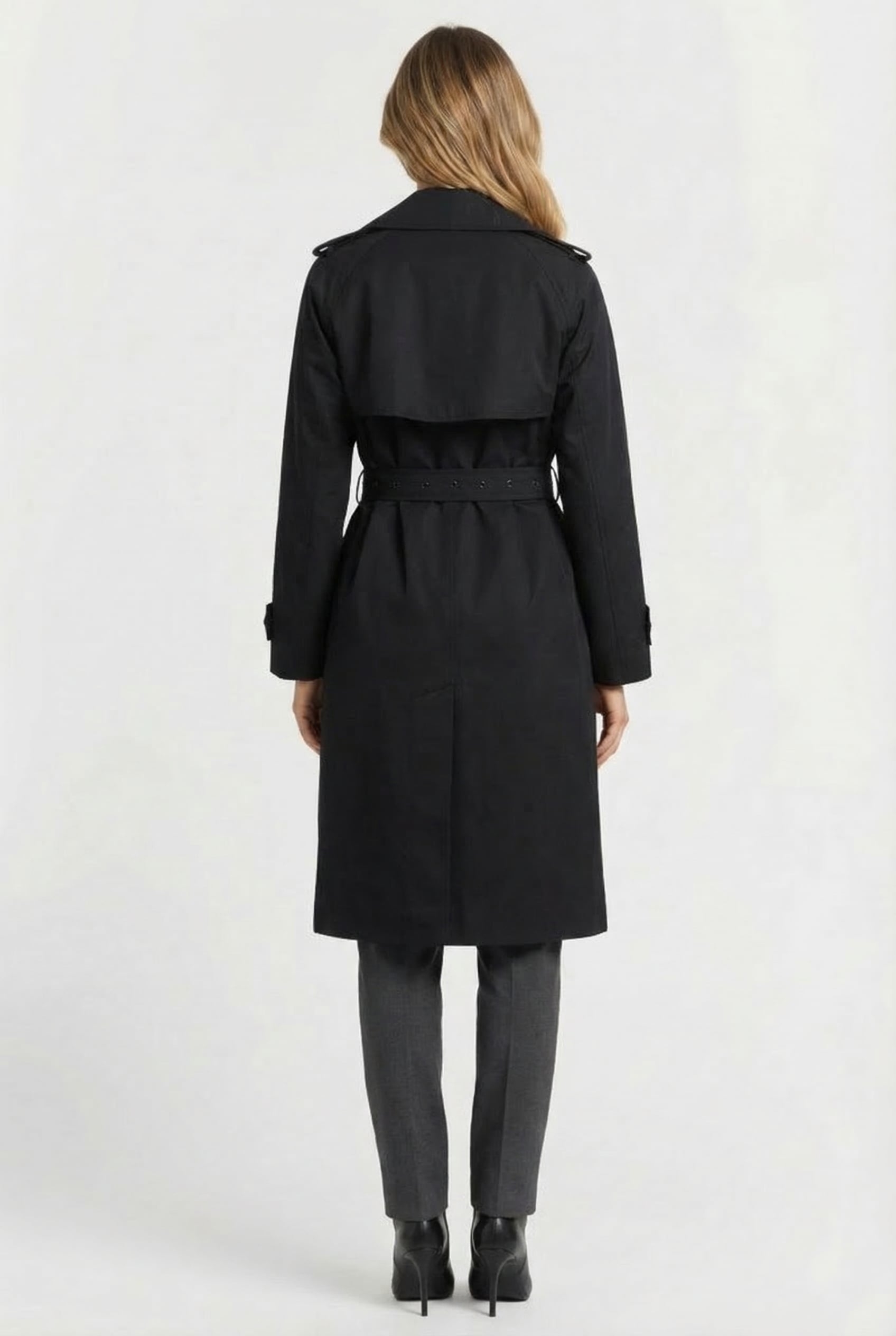 DOUBLE BREASTED OVERSIZED BELTED TRENCH COAT IN BLACK 2