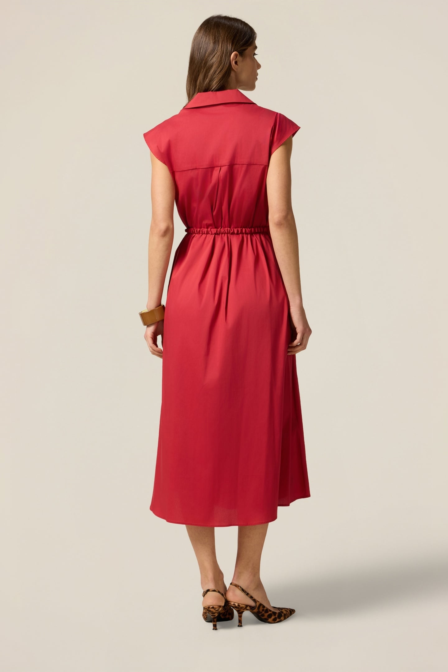 MIDI SHIRTDRESS IN POPLIN WITH BELT RED 3