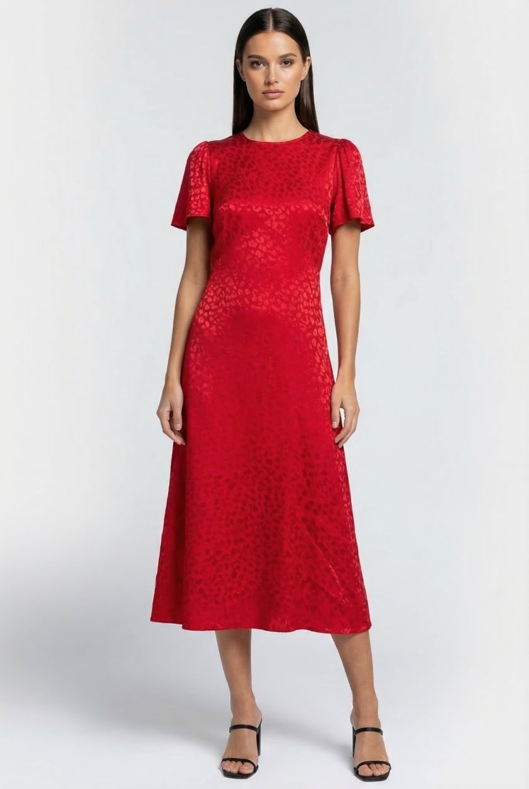 MIDI DRESS IN CRIMSON JAQUARD 1