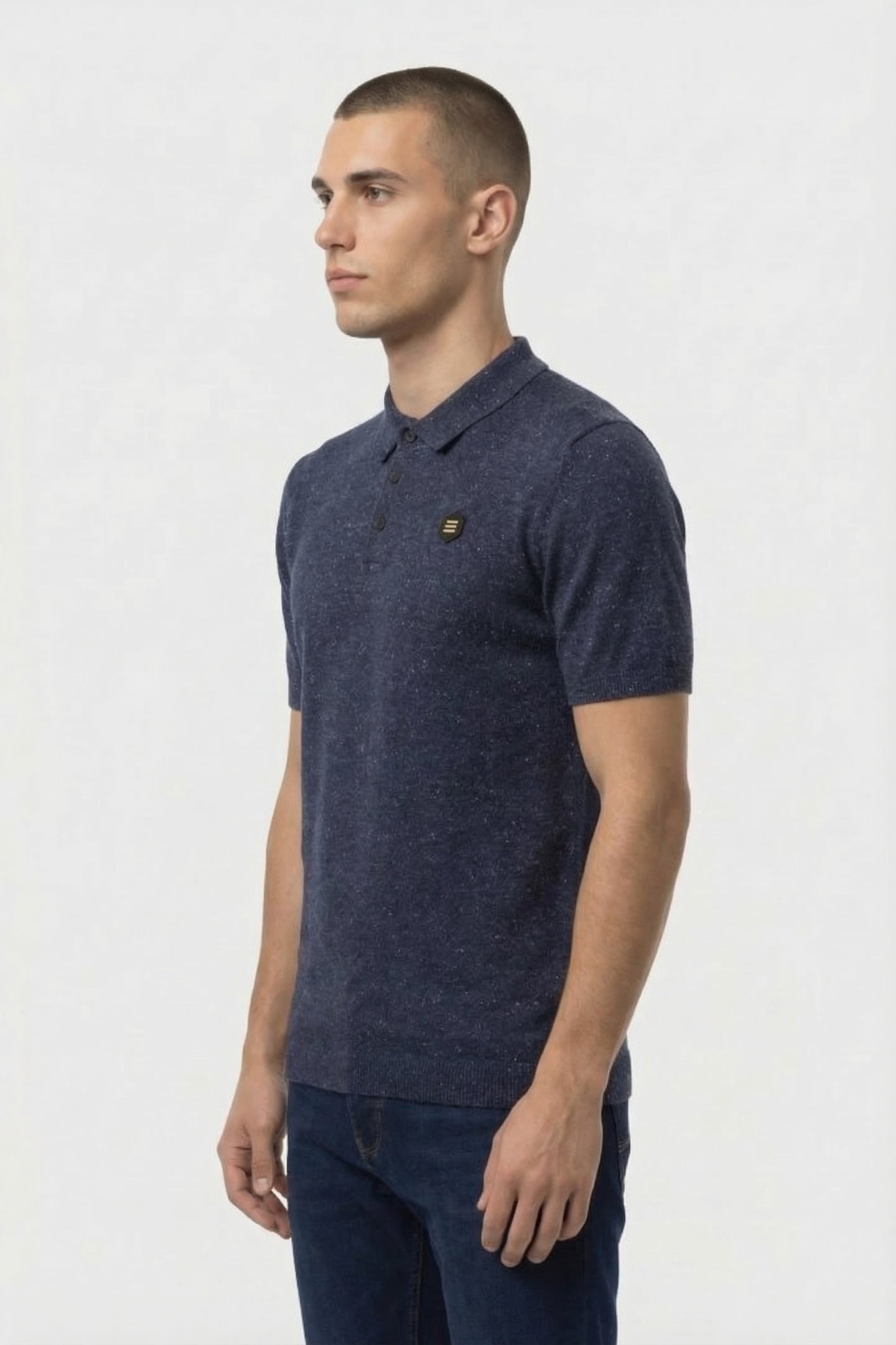 PULLOVER SHORT SLEEVE POLO MELANGE WITH LINEN DEEP BLUE 3
