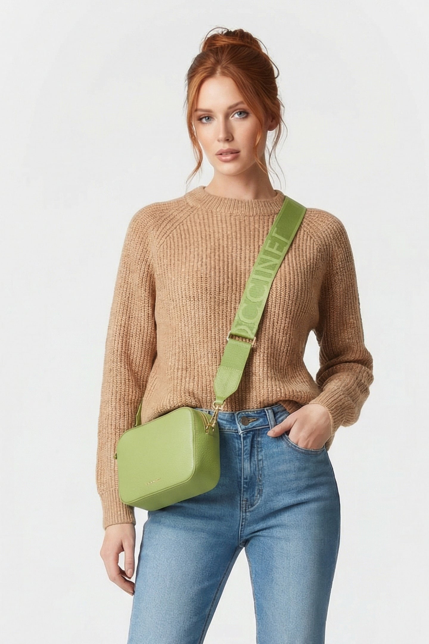 LEATHER CAMERA CROSS BODY BAG IN LIME GREEN 1