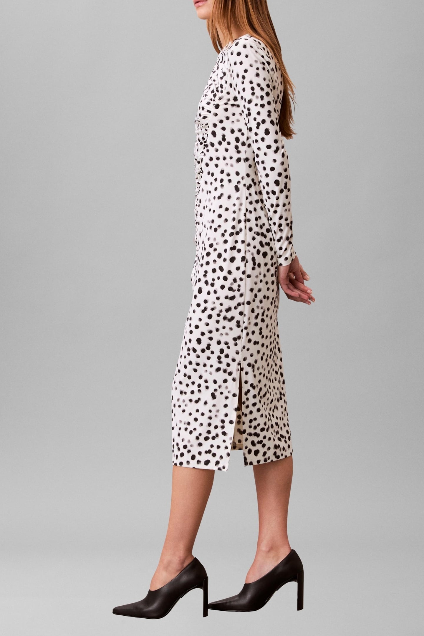 RUCHED ASSYMETRICAL PRINTED MIDI DRESS IVORY PRINT 3