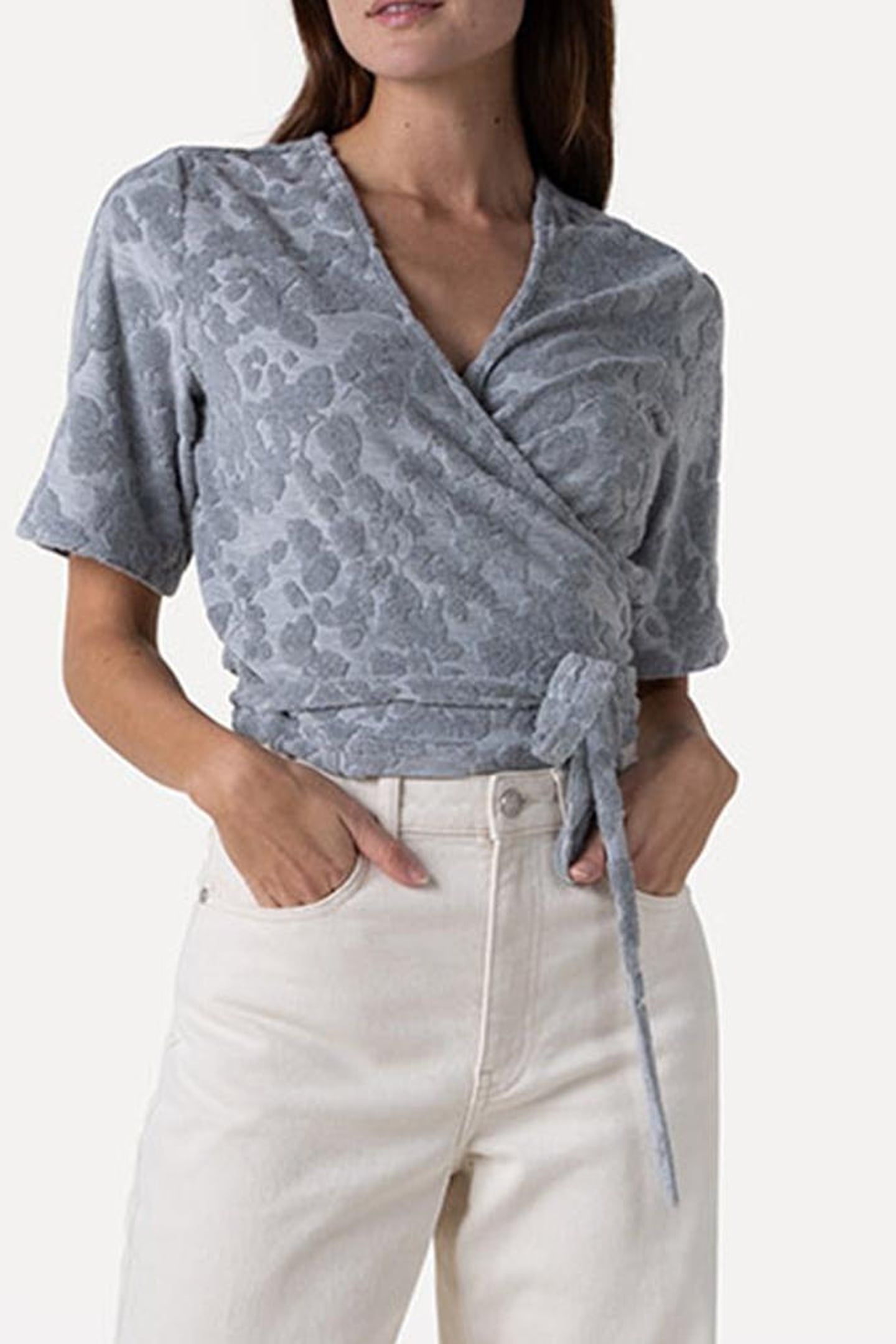 BINE TOWELING TOP SHORT SLEEVE GREY MELEE 1