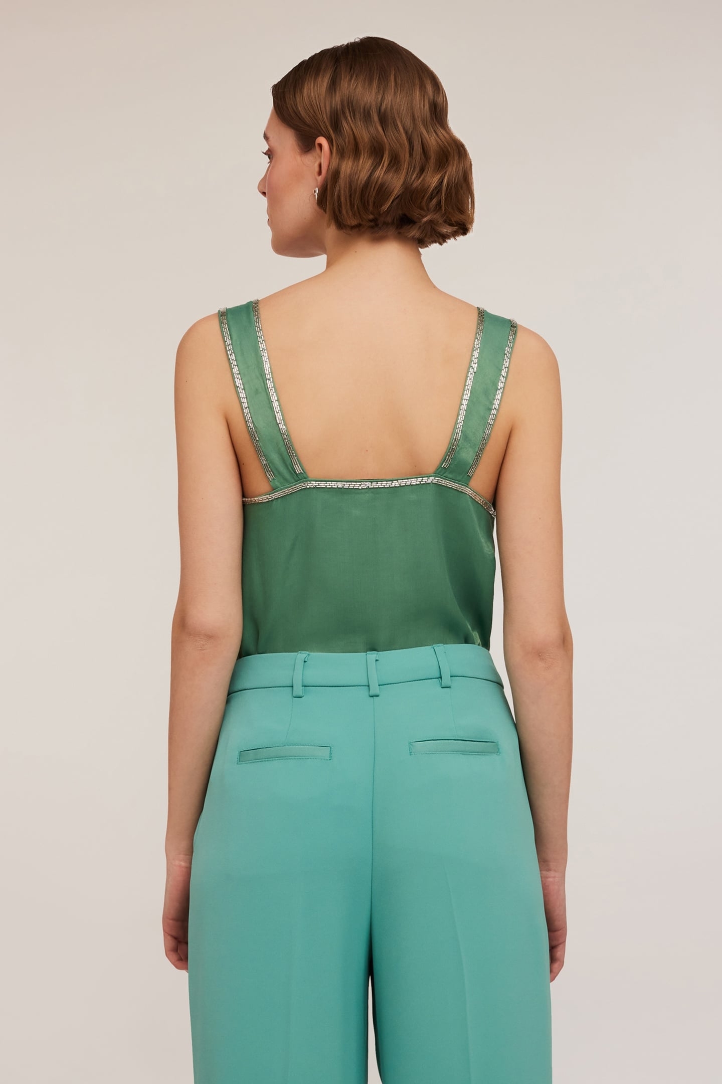 EMBROIDERED VISCOSE SATIN TOP GREEN 2