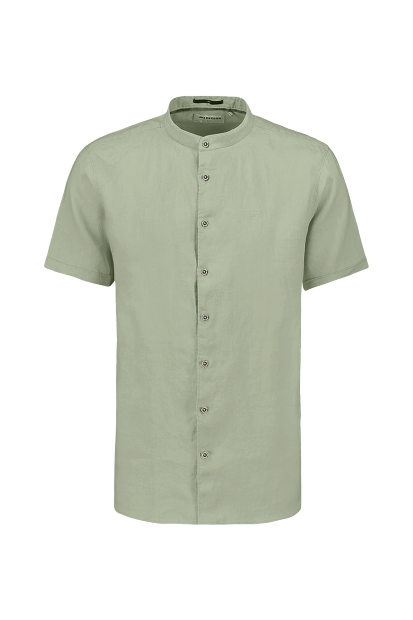 SHIRT SHORT SLEEVE GRANDDAD SOLID WITH LINEN LIGHT ARMY 1