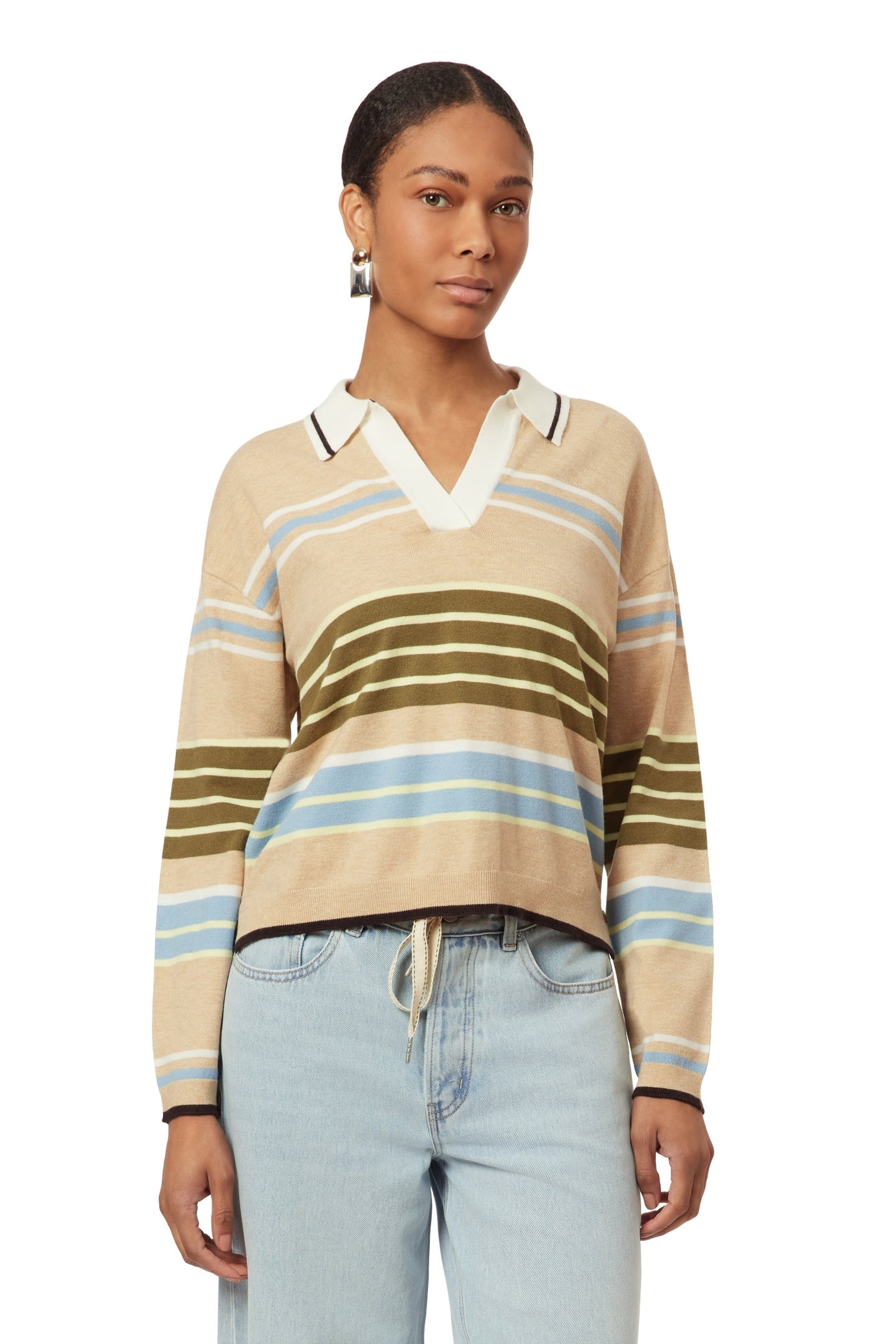 RUGBY PULLOVER OATMEAL HEATHER ENGINEERED STRIPE 1