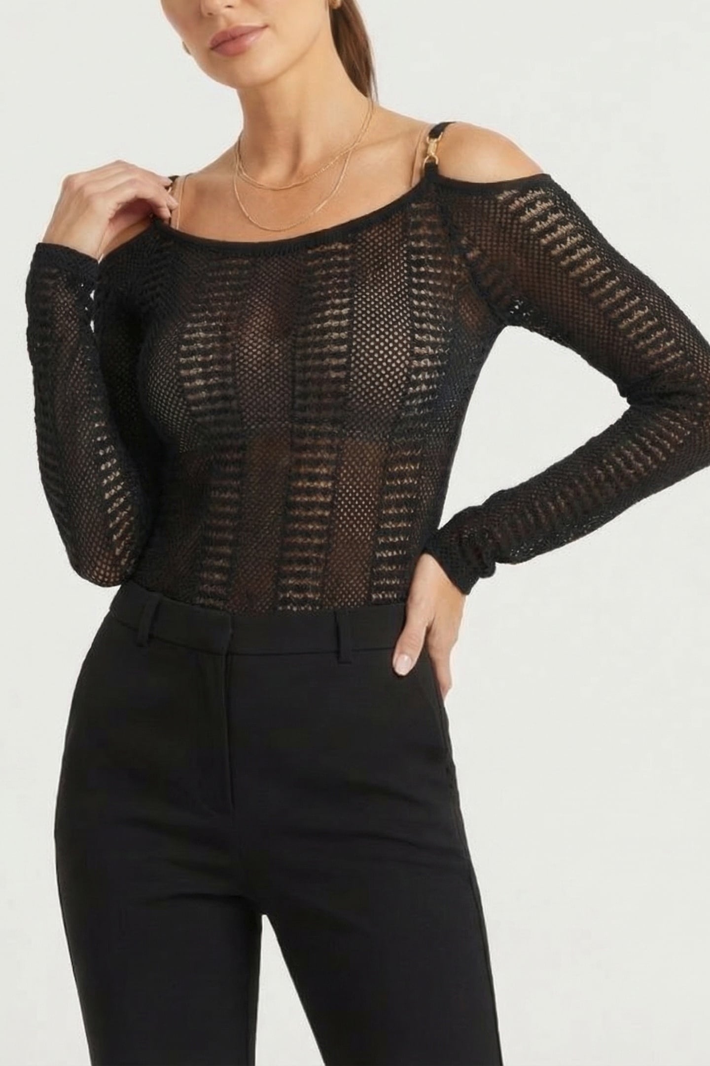 MARCIANO BY GUESS EMMA LS CUT OUT TOP SWEATER JET BLACK 1