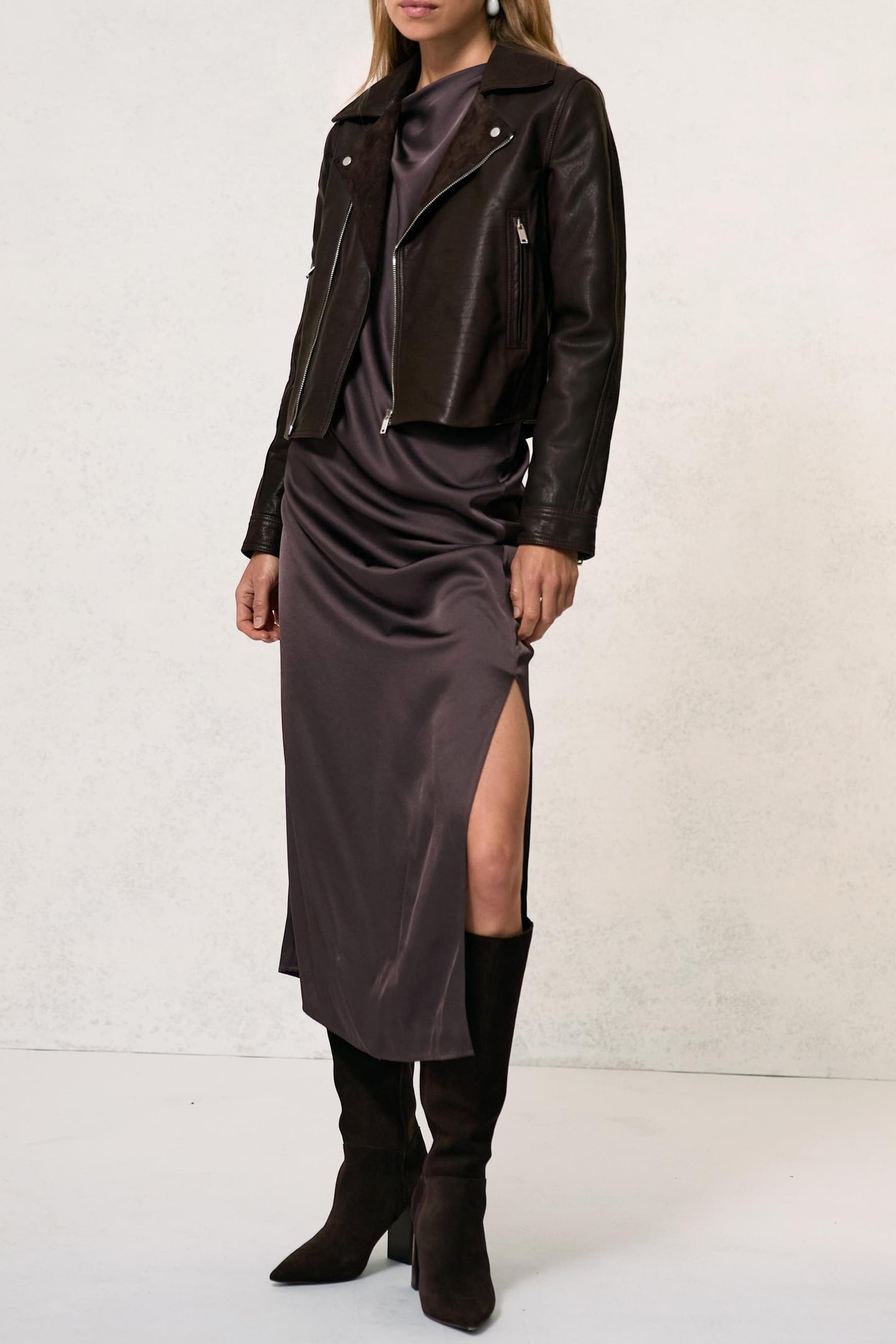 LEATHER BIKER JACKET CHOCOLATE BROWN 3