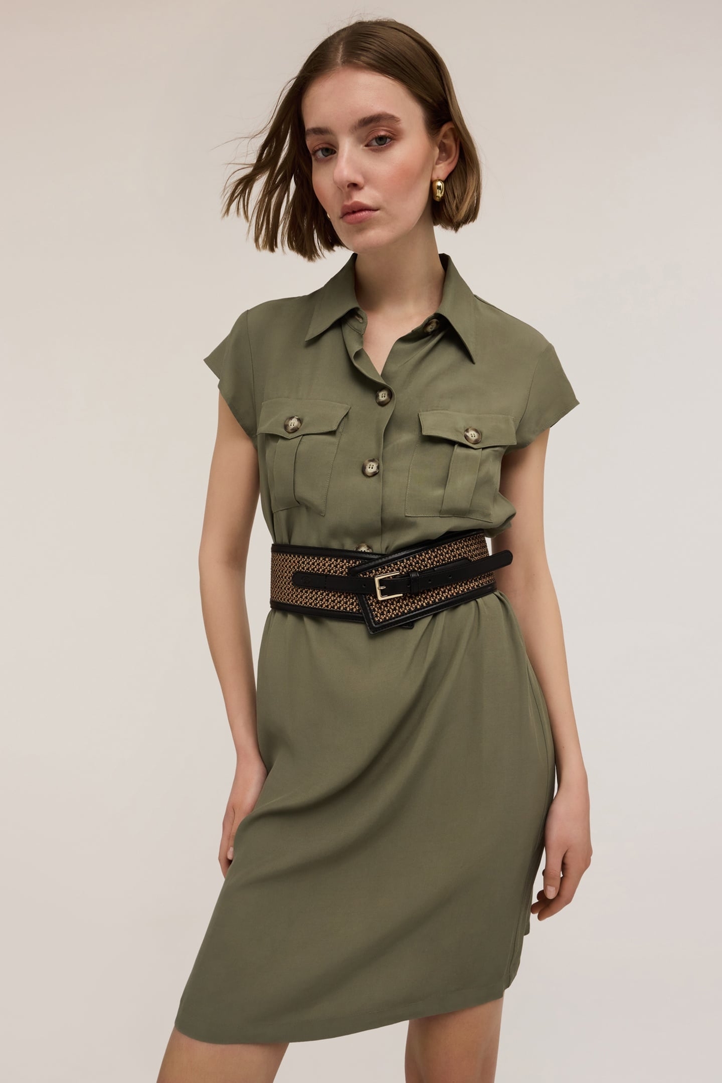 CHEMISIER DRESS WITH POCKETS MILITARY GREEN 2