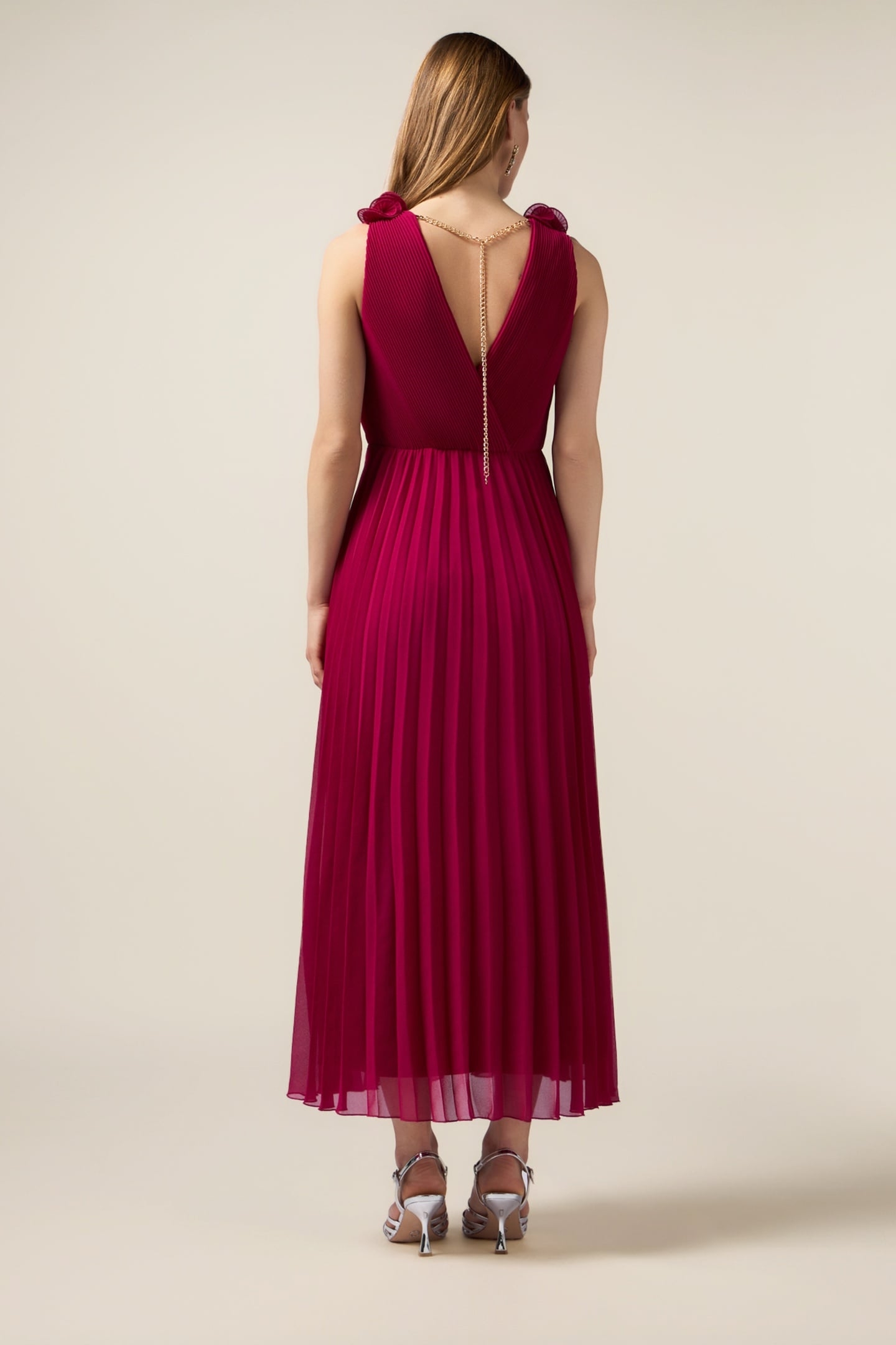 LONG PLEATED DRESS WITH RUFFLE FUCHSIA 4