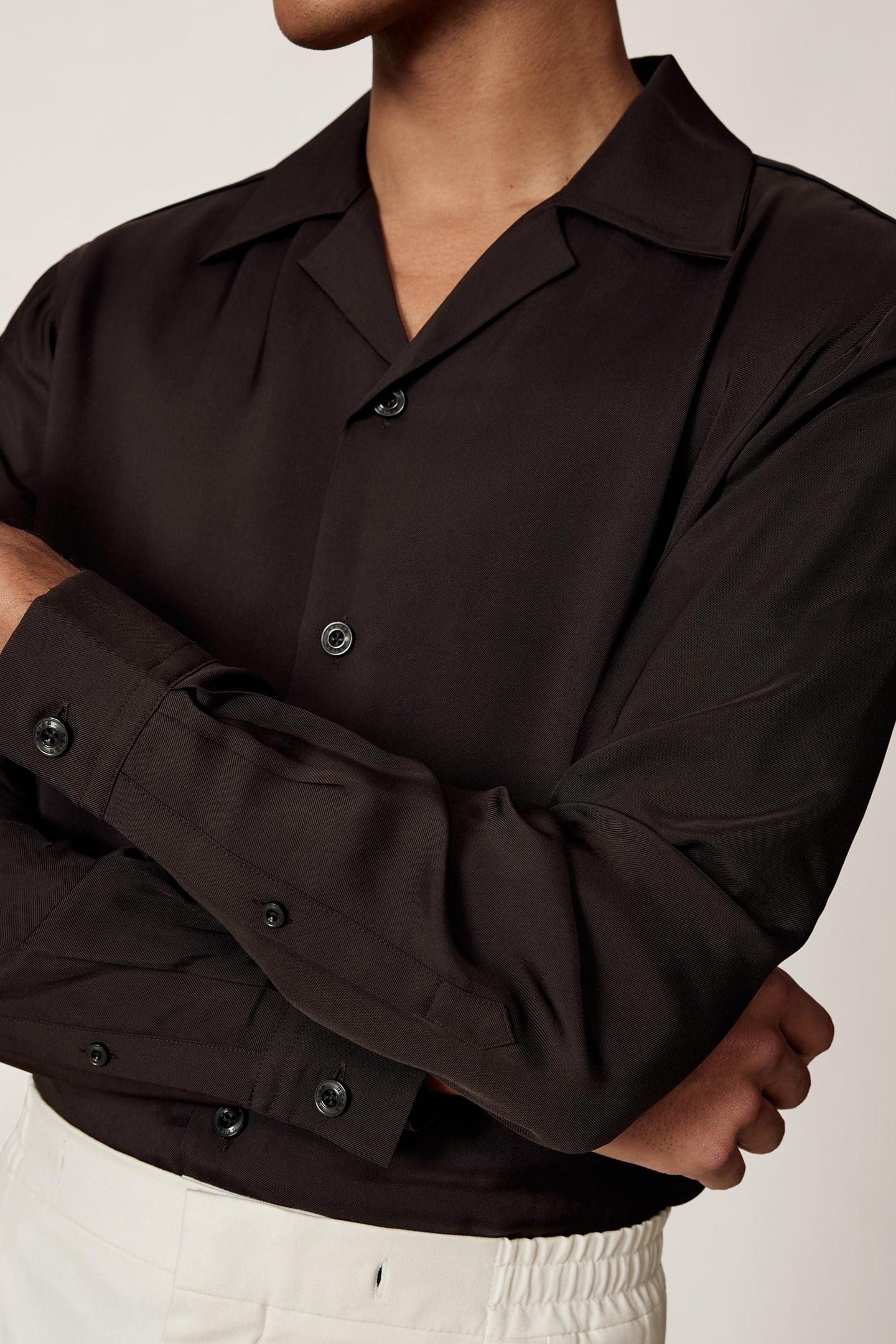 LS TWILL PIPED CUBAN SHIRT CHOCOLATE BROWN 6