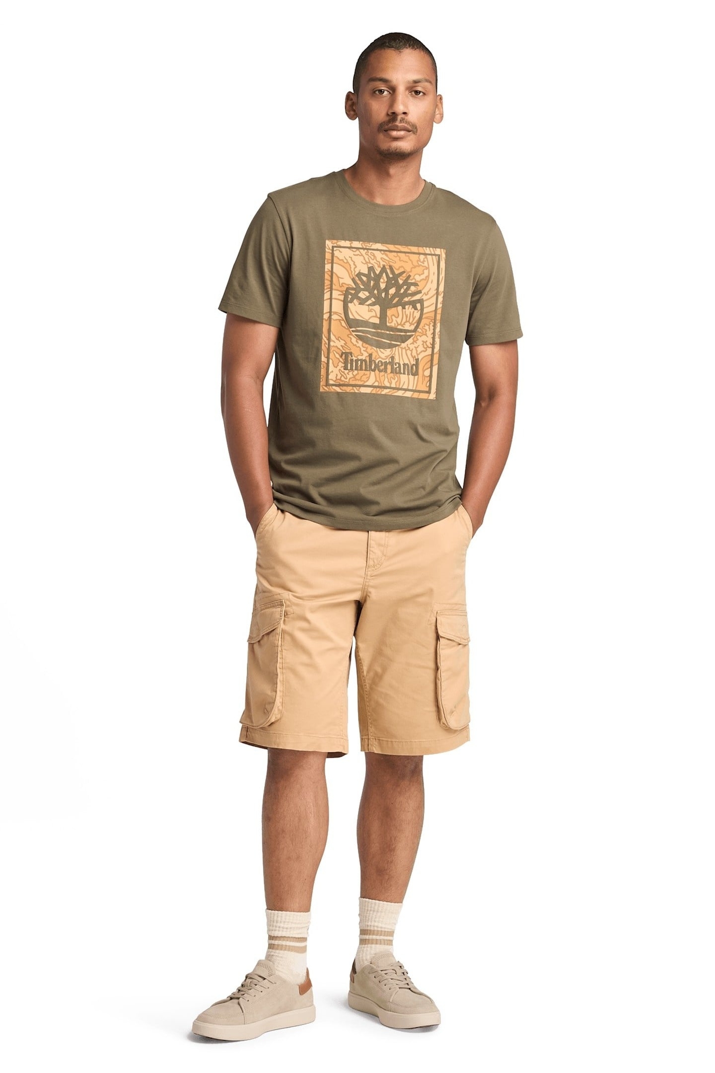 WOVEN BADGE CARGO TWILL SHORT LIGHT WHEAT 1