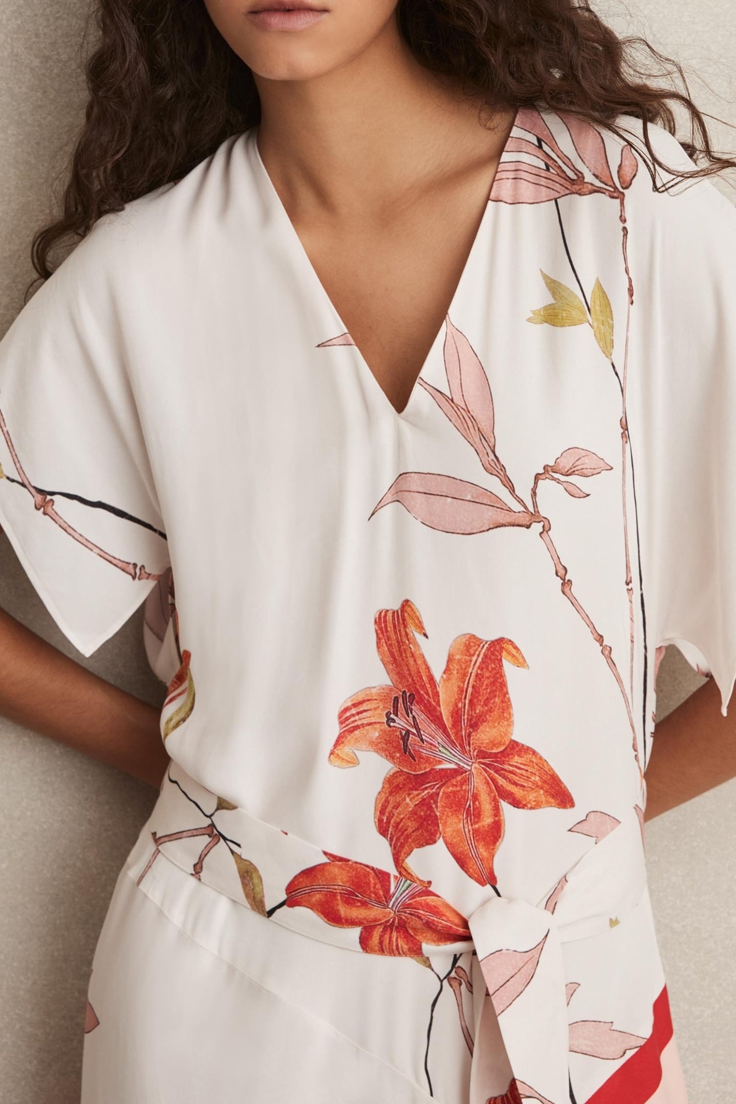 FLORAL STRIPE PRINT DRESS IVORY/RED 4