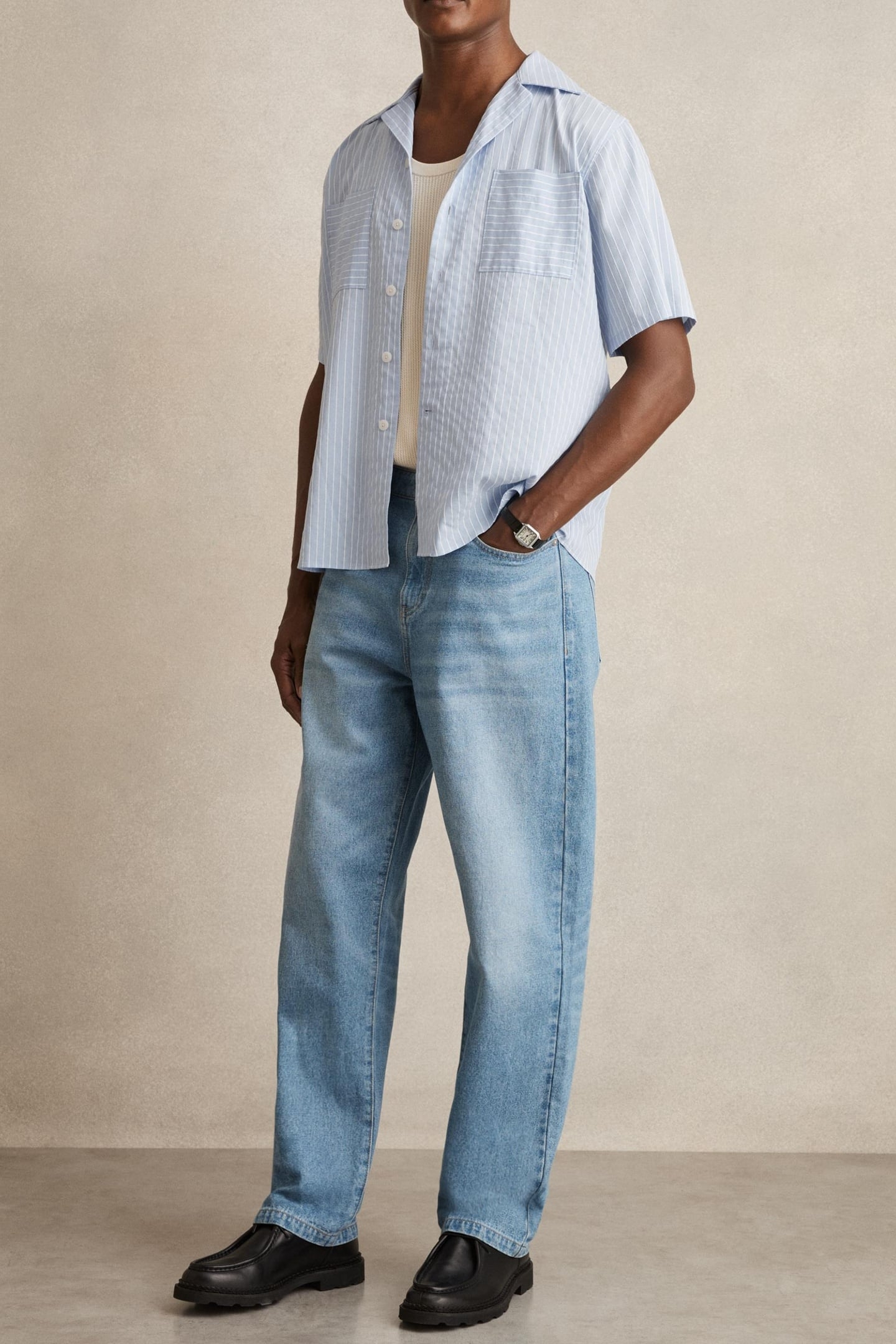 SS STRIPE TWIN POCKET CUBAN SHIRT SOFT BLUE/WHITE 2