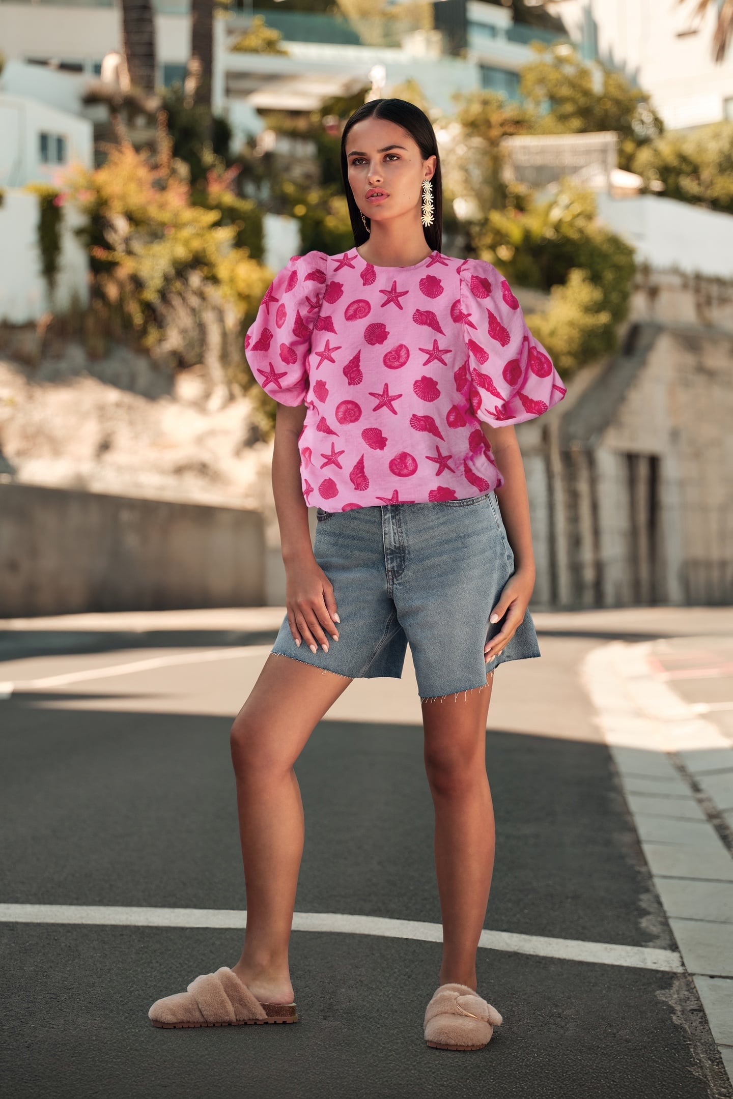 LA-SBSHELL PUFFY SLEEVE TOP PINK 1