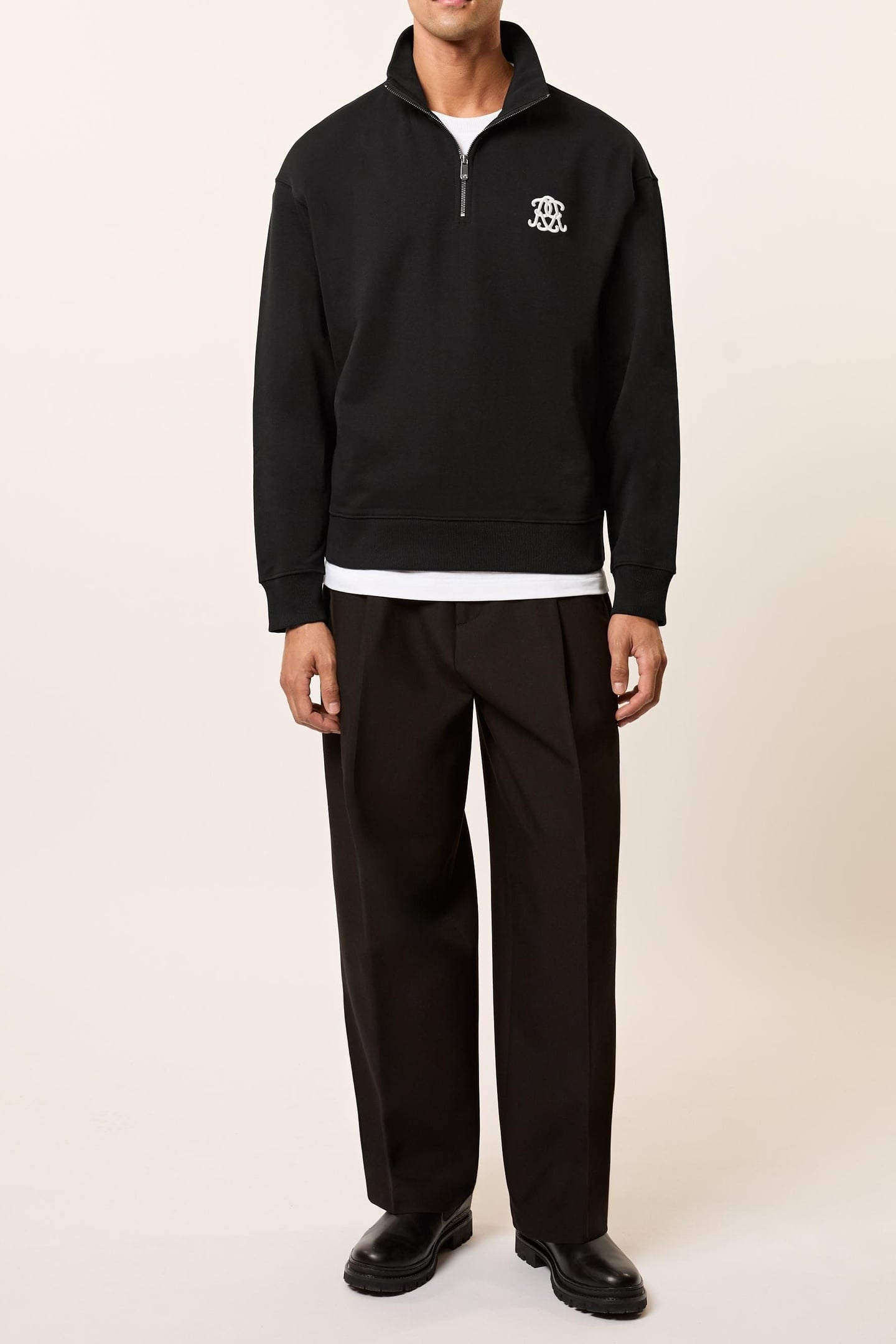 LS MOTIF HALF ZIP SWEATSHIRT BLACK 1