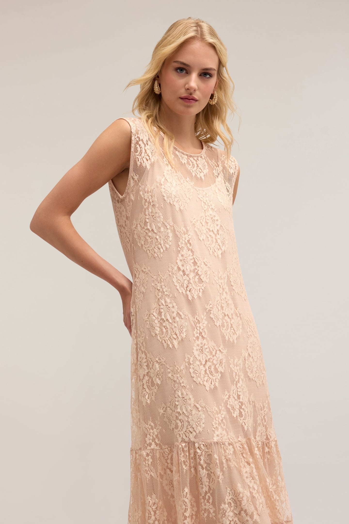 LONG LACE DRESS WITH SLIP POWDER PINK 4