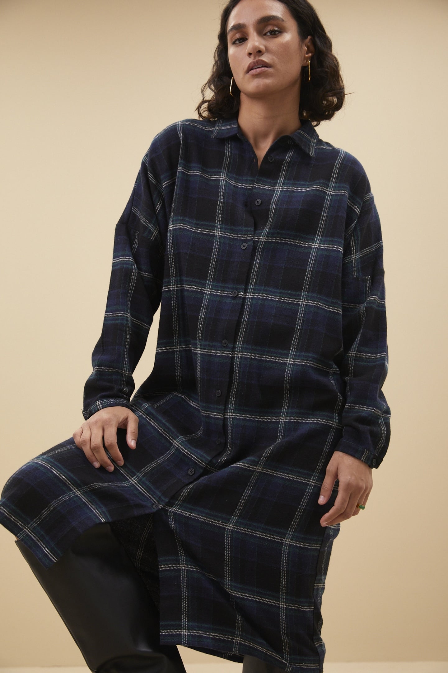 CHECK DRESS DARK GREEN 1