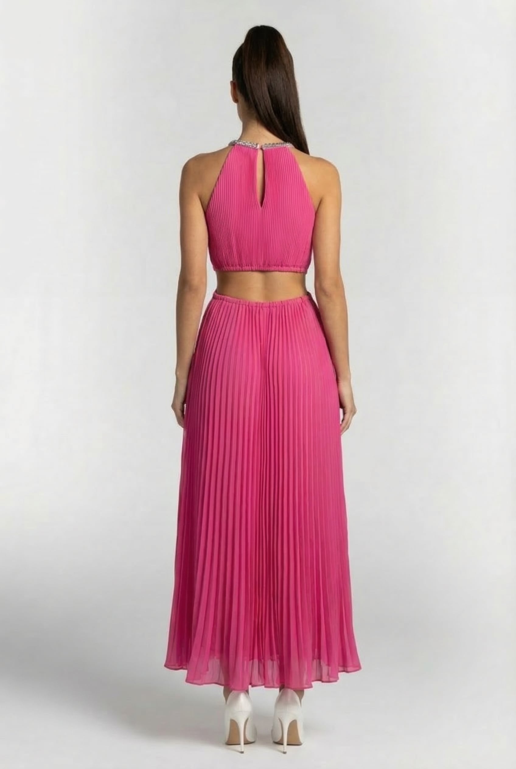 PLEATED CUTOUT DRESS CERISE 2