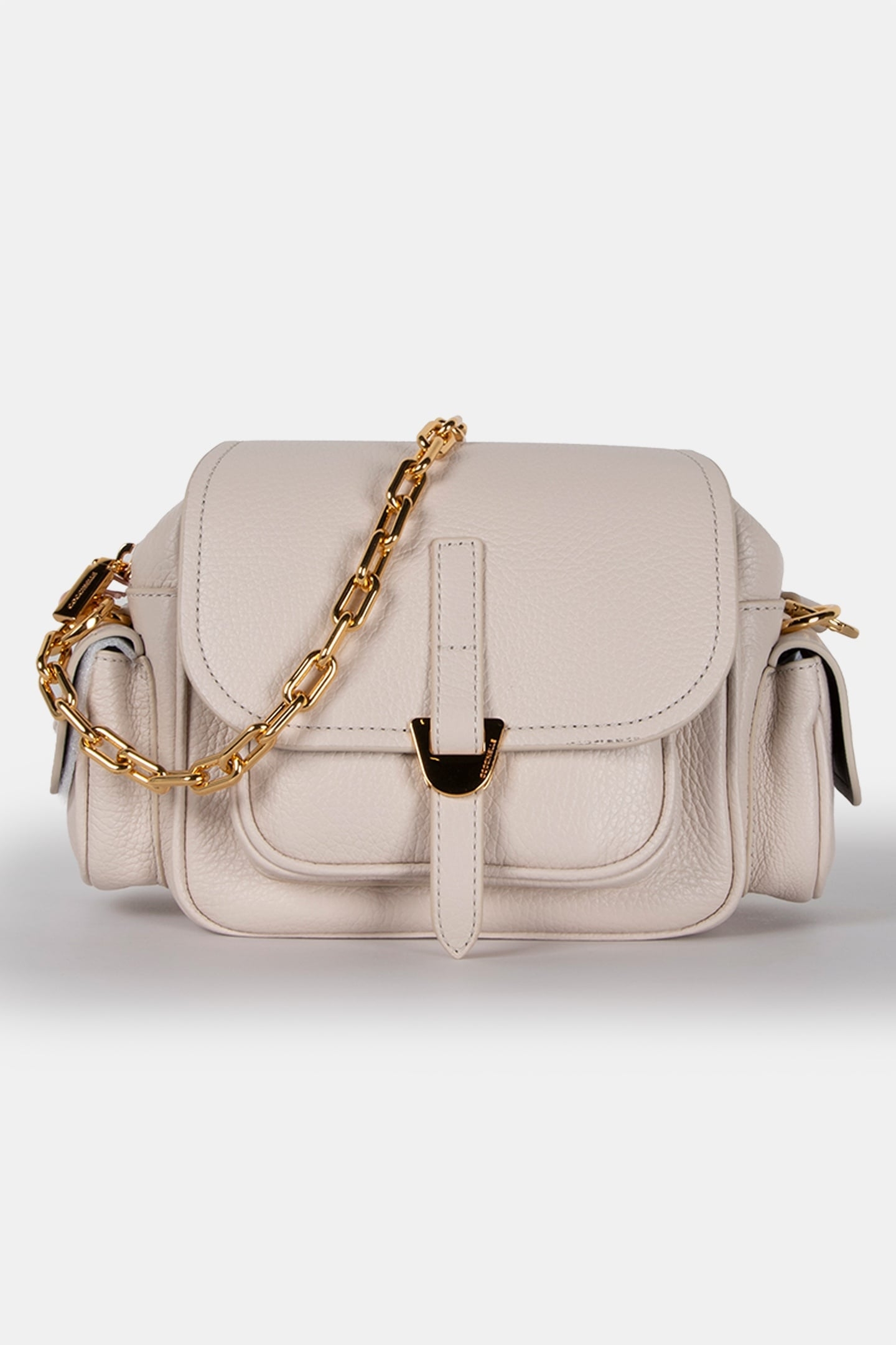 CROSS BODY BAG WITH POCKETS WITH CHAIN STRAP IN CREAM 2