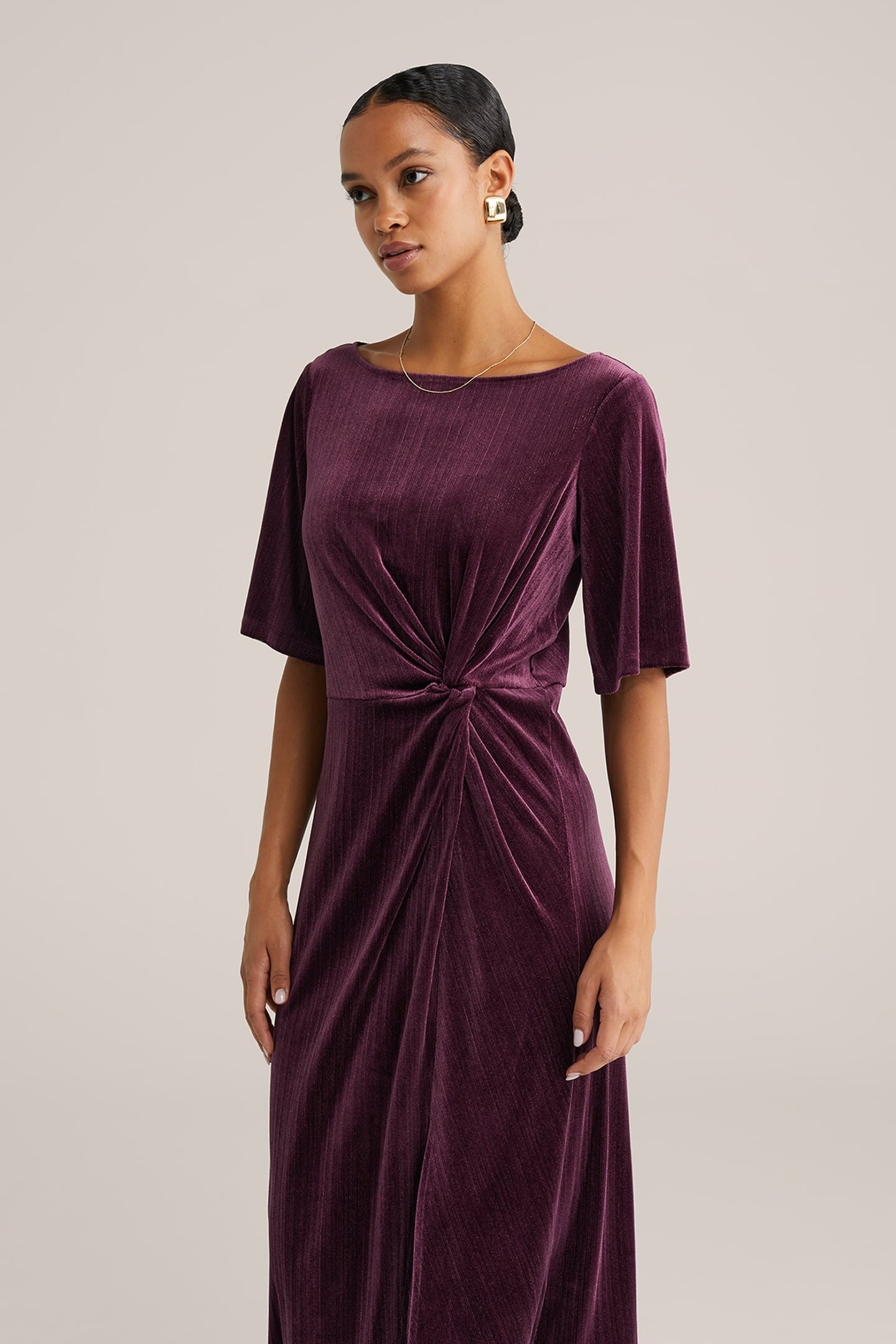 DRESS MID LENGTH AUBERGINE 1