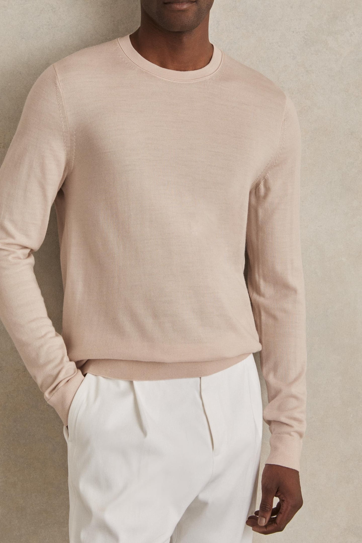 LS CREW MERINO WOOL JUMPER BEIGE 1