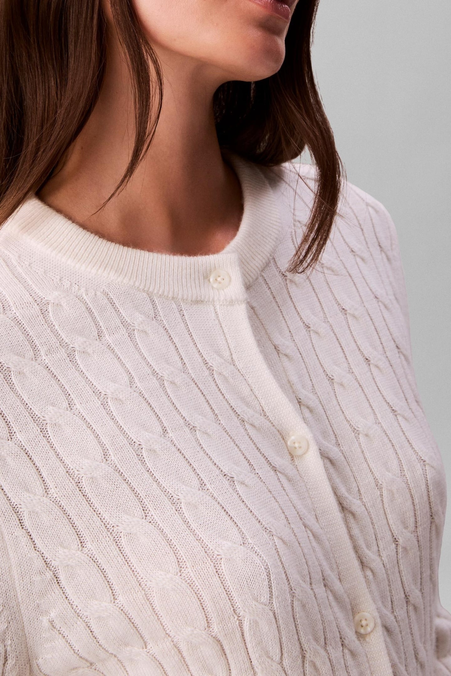 WOOL CABLE CREWNECK WHITE GREIGE 6