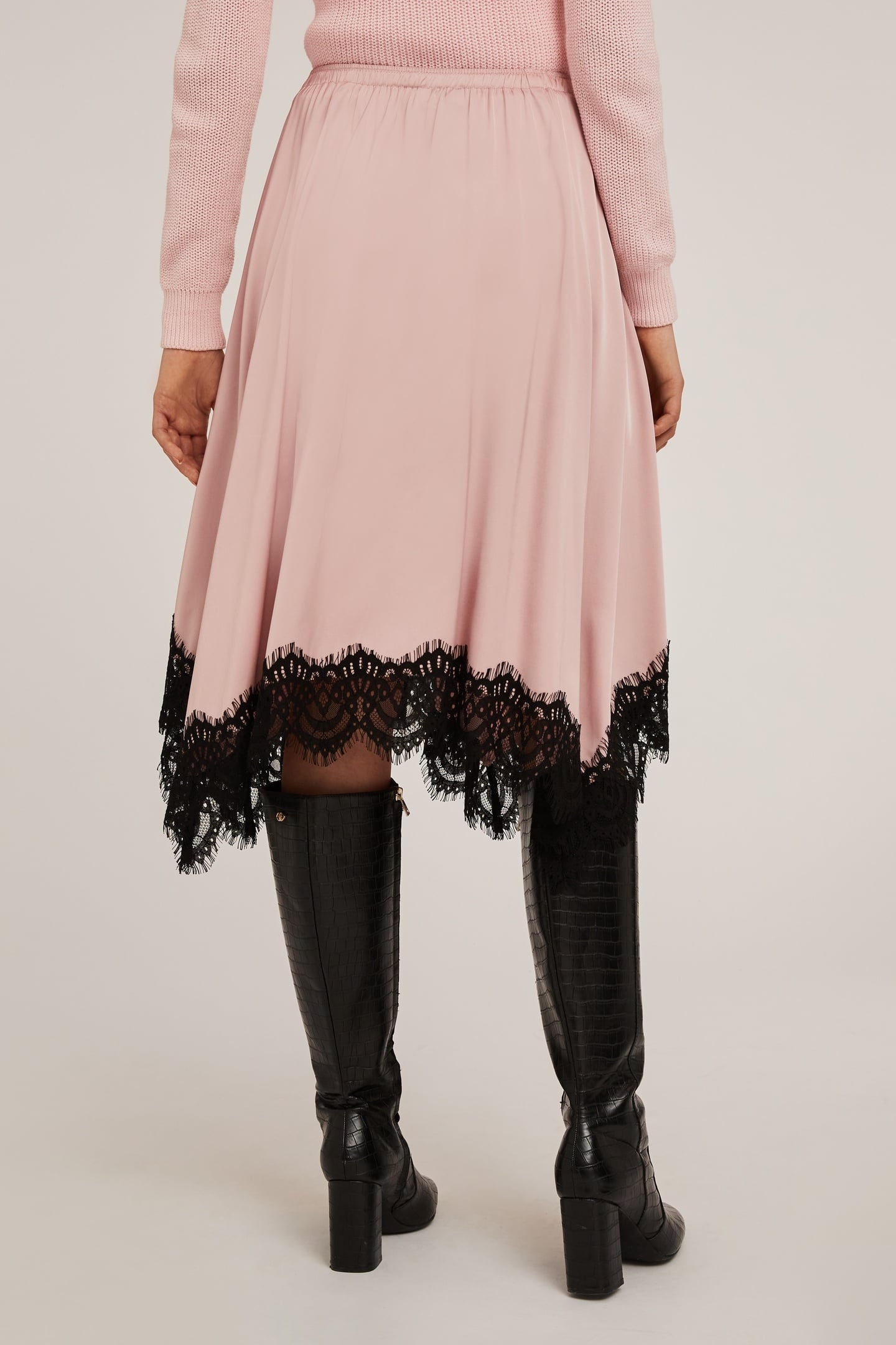 SATIN SKIRT WITH LACE TRIM POWDER PINK 3