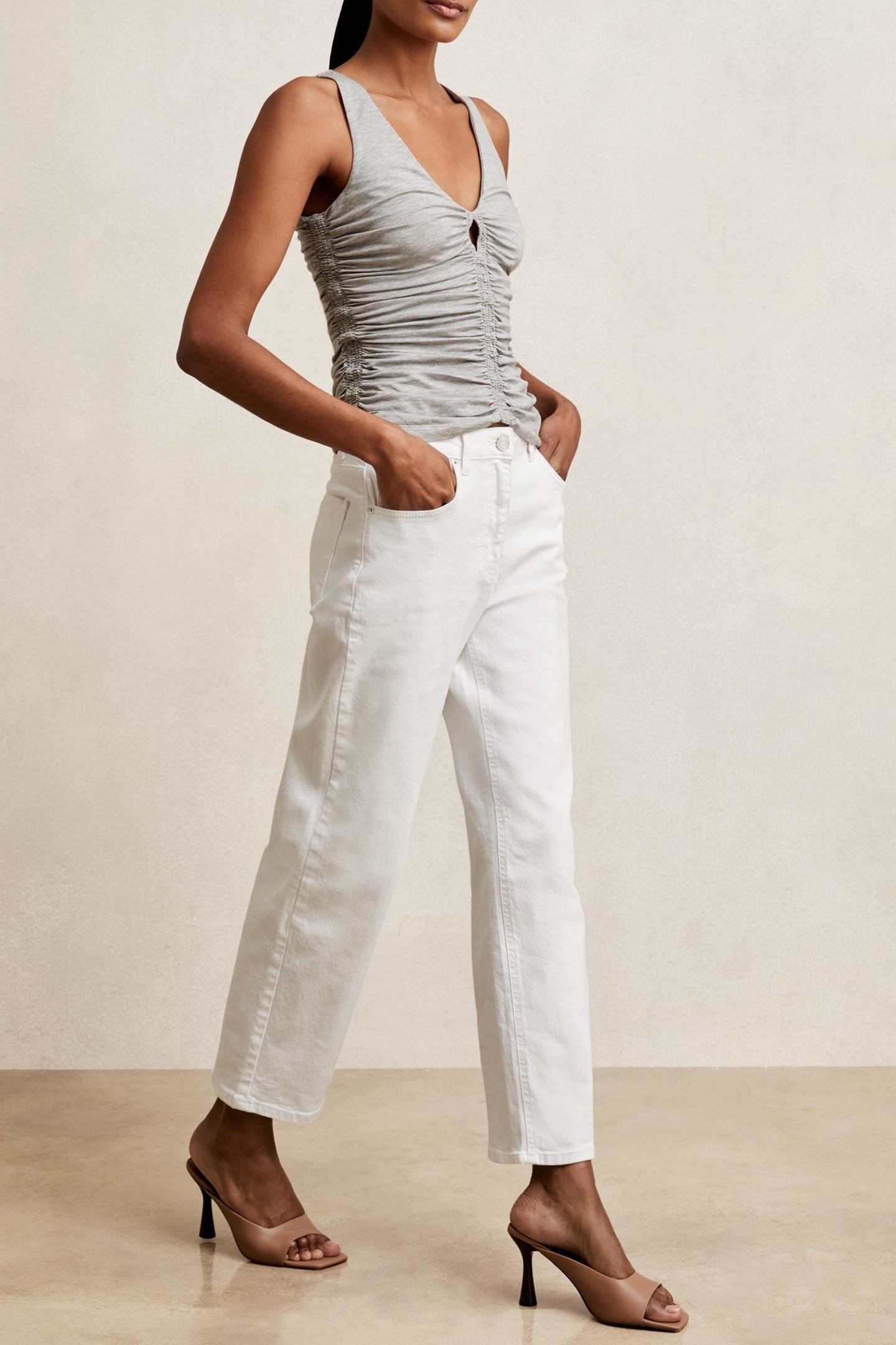 LOW BACK RUCHED VEST SILVER GREY 2