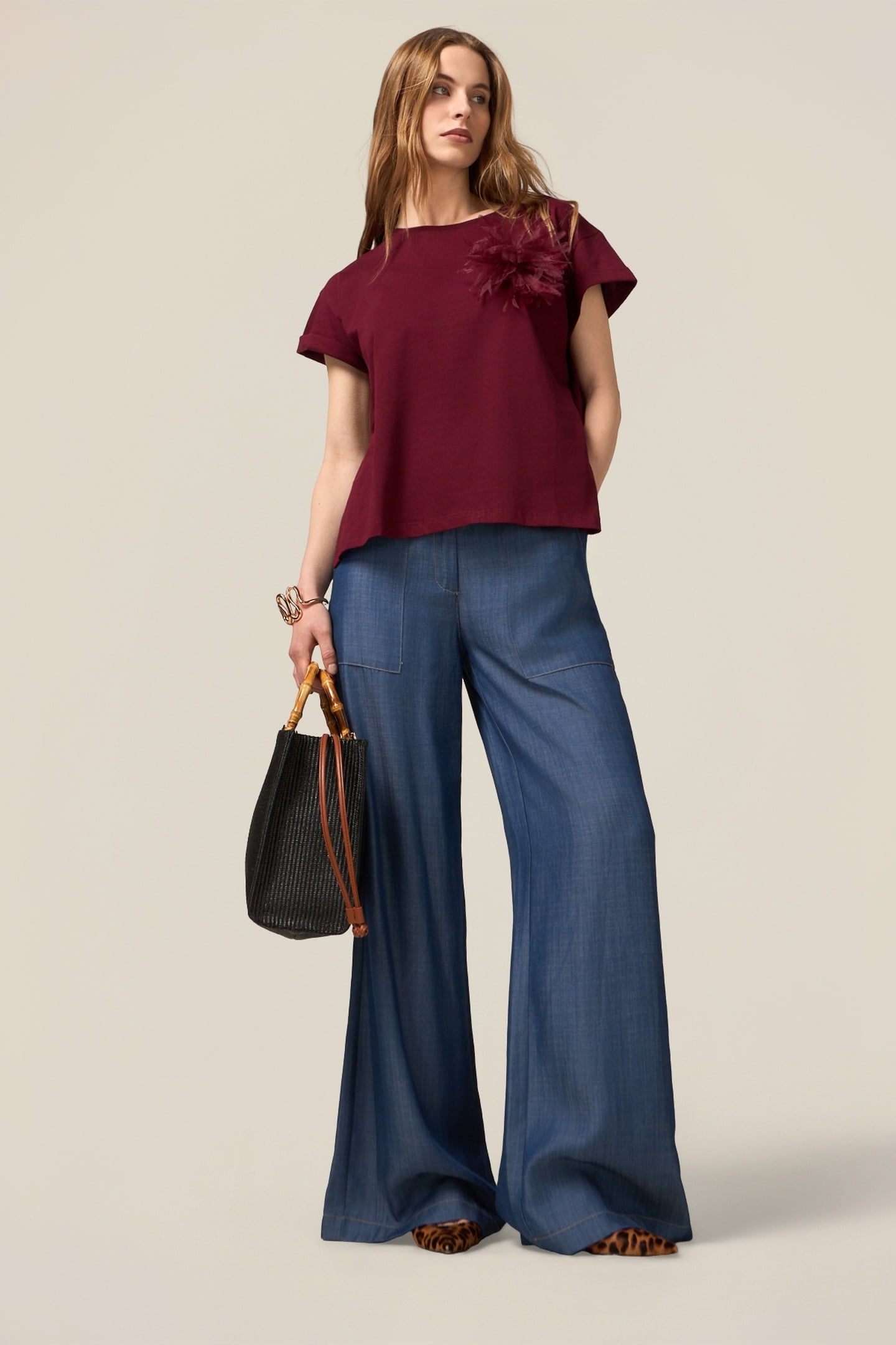 WIDE-LEG PALAZZO JEANS IN TENCEL SATIN BLUE 2